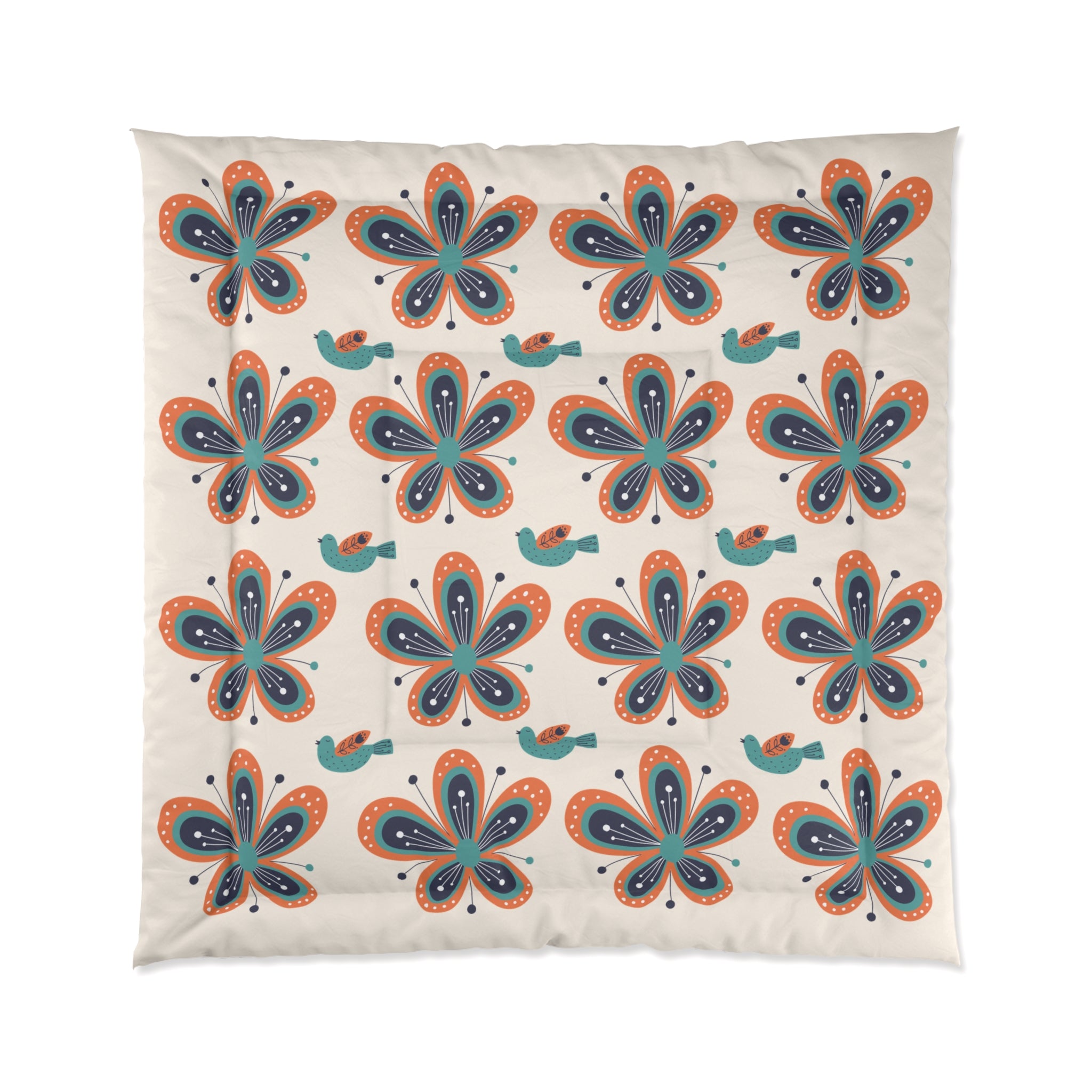 Scandinavian Floral Birds Modern Danish Pattern Comforter - Cozy Home Bedding for Relaxed Vibes - Mid Century Modern Gal