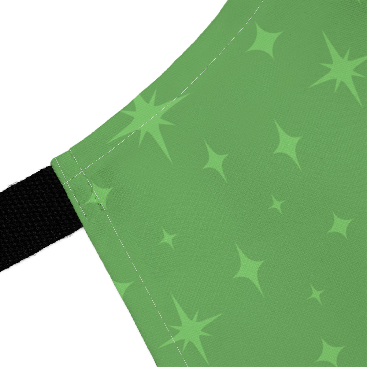 Mid Century Modern Gal Decorating Christmas Tree, Green Atomic Starbursts Apron