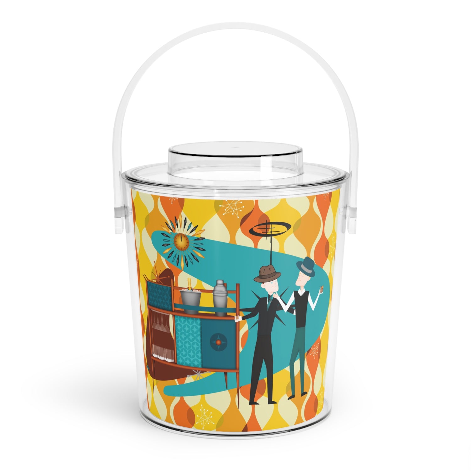 Mid Century Modern Barware, Male Couple, Gay Couple, Kitschy 50s Fun Retro Party Bar Ice Bucket with Tongs - Mid Century Modern Gal