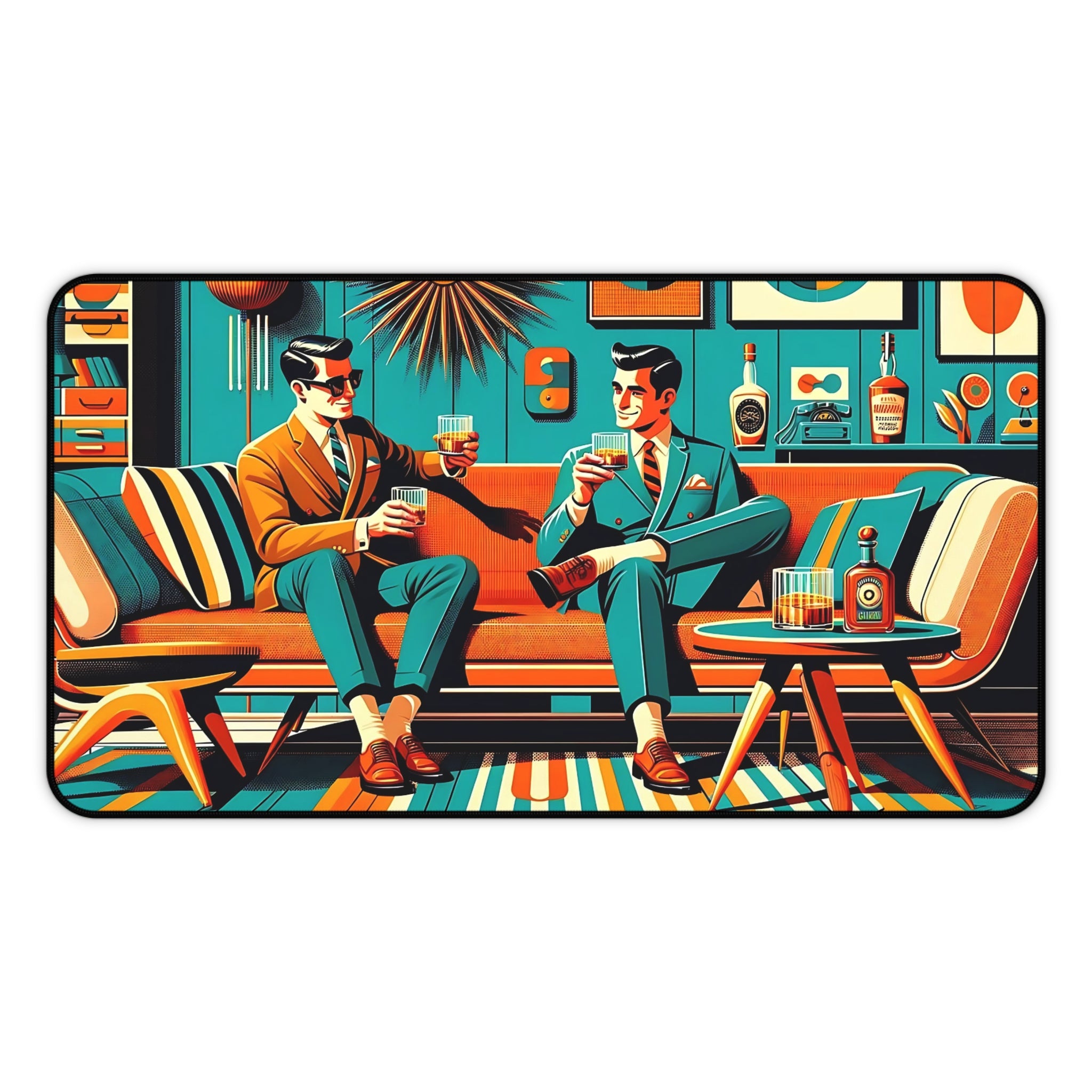 Dapper Dudes Bourbon Drinkers Stylish Retro Desk Mat - Vintage Vibe for Home Office - Mid Century Modern Gal