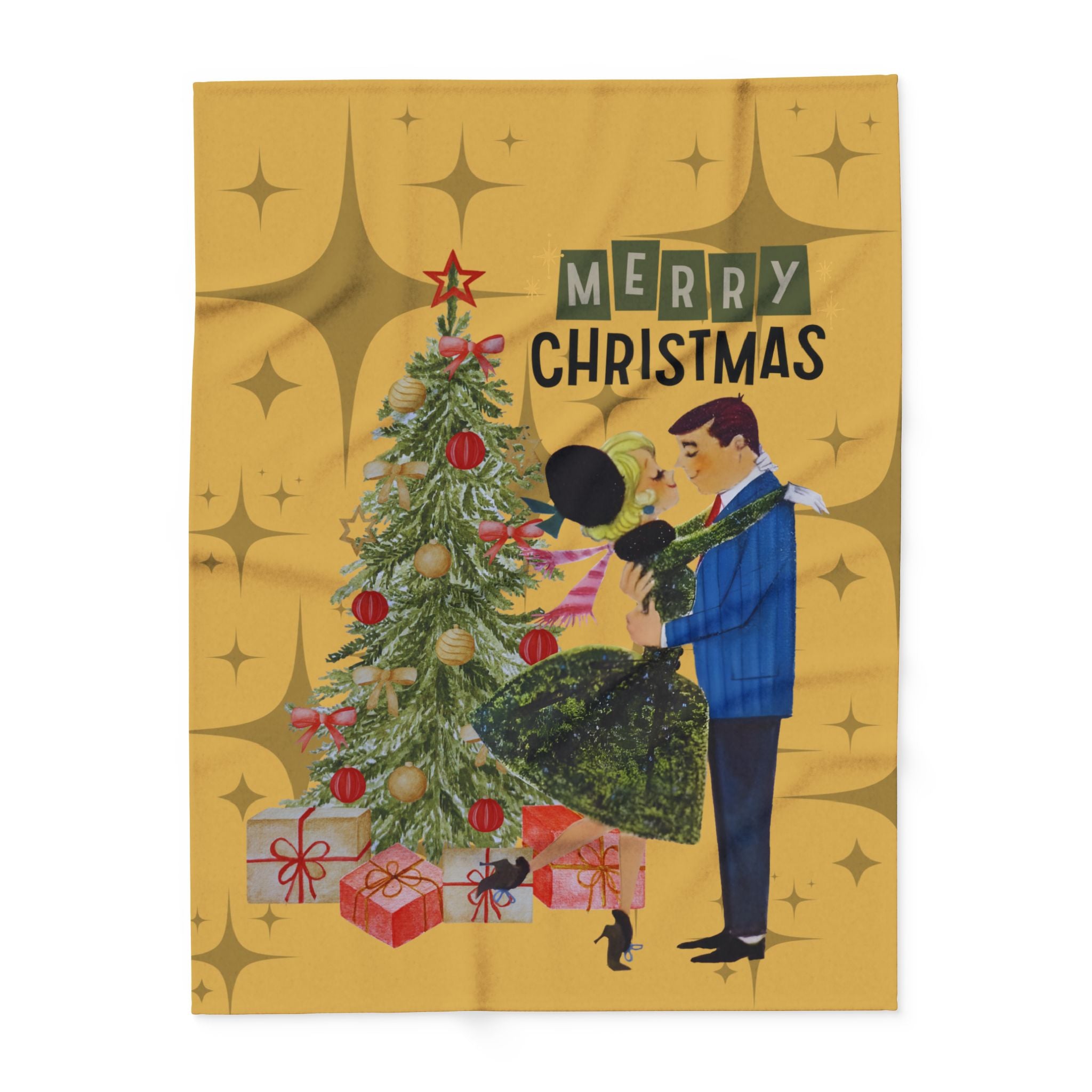 Retro Holiday Kitsch, Vintage Christmas Fleece Blanket - Merry Christmas Holiday Throw - Mid Century Modern Gal