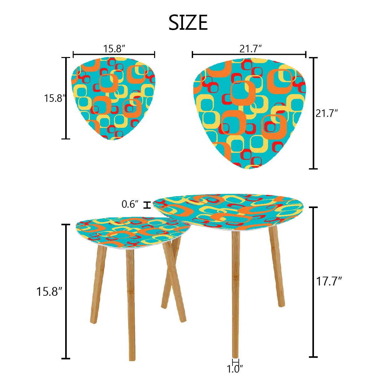 Mid Century Modern Designed Nesting Tables, Geometric Teal, Orange Yellow Mod Tables - Mid Century Modern Gal