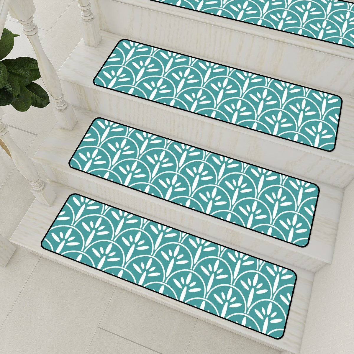 Art Deco Stair Tread Carpets | Aqua Teal Blue Mid Century Modern Style Non Slip Carpet for Stairs Treads - Mid Century Modern Gal