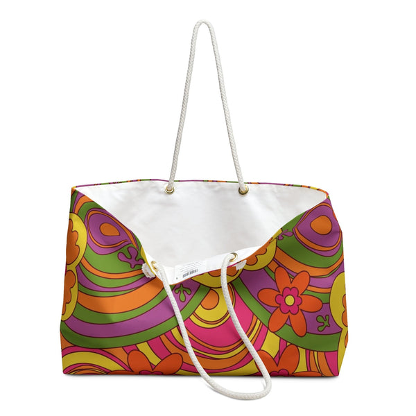 70's Groovy Flowre Power, Beach, Tote, Hippie Style Weekender Bag