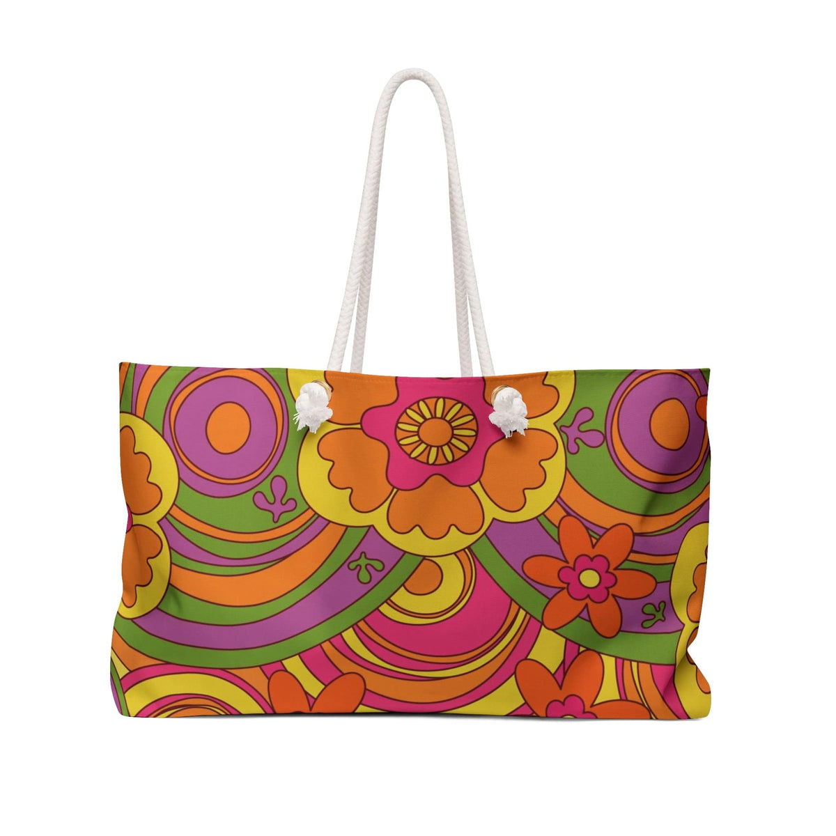 70's Groovy Flowre Power, Beach, Tote, Hippie Style Weekender Bag Bags 24" × 13"