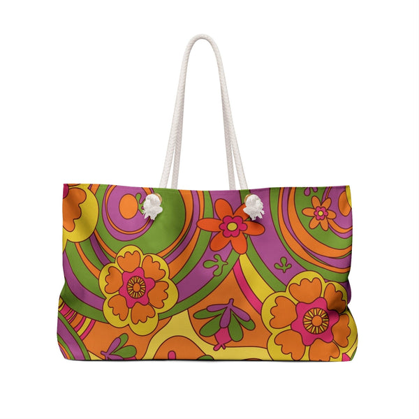 70's Groovy Flowre Power, Beach, Tote, Hippie Style Weekender Bag