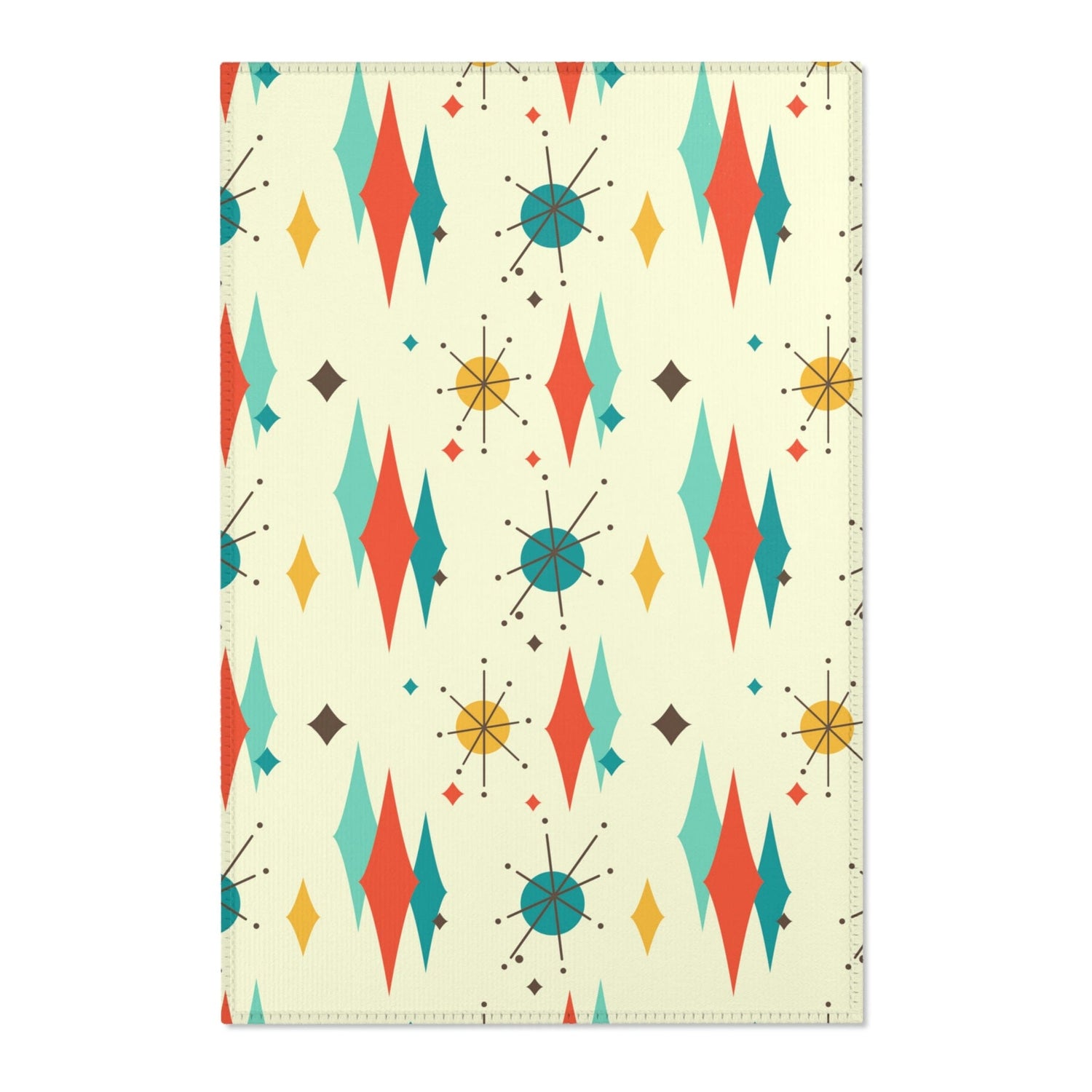 Mid Century Modern Atomic Franciscan Retro MCM Mid Mod, Creamy Beige, Teal, Aqua, Mustard Yellow Area Rug Home Decor 24" × 36"