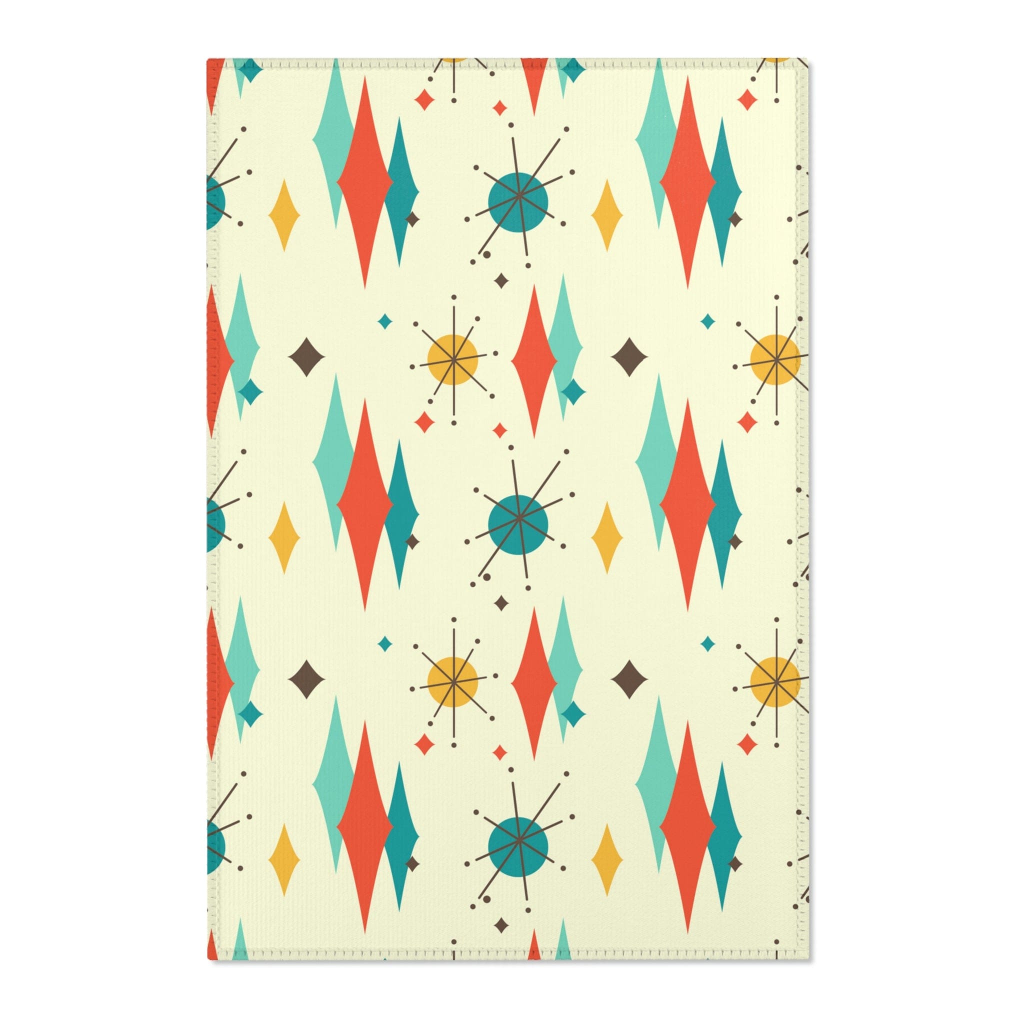 Mid Century Modern Atomic Franciscan Retro MCM Mid Mod, Creamy Beige, Teal, Aqua, Mustard Yellow Area Rug Home Decor 24" × 36"