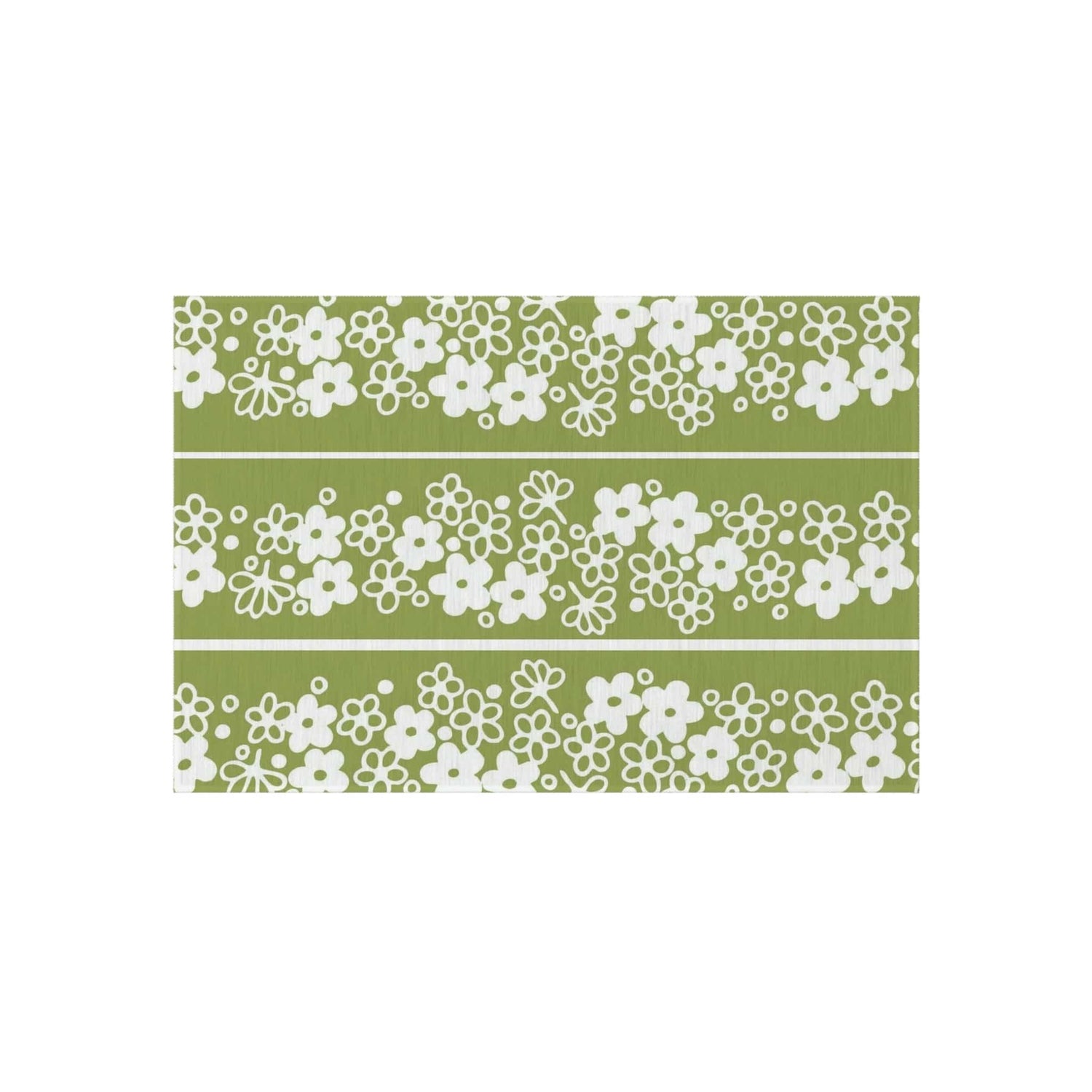 Mid Mod, Blossom Daisy, Retro Green, White, Indoor/Outdoor Large Area Rug Home Decor 24" × 36"