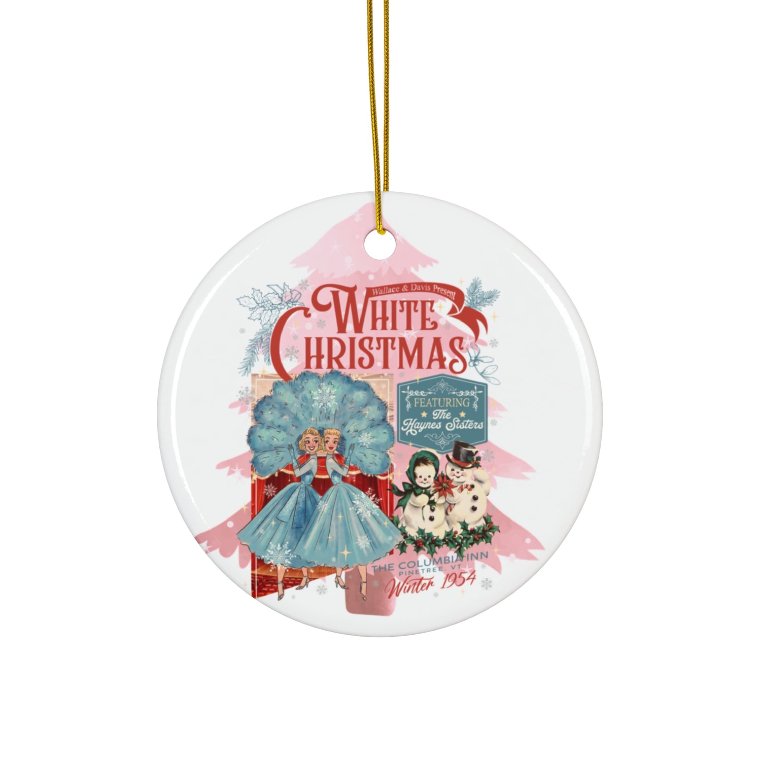White Christmas Sister Sister, Vintage Christmas Ceramic Ornament, Retro Holiday Decor, Christmas Tree Decoration, Gift for Her - Mid Century Modern Gal