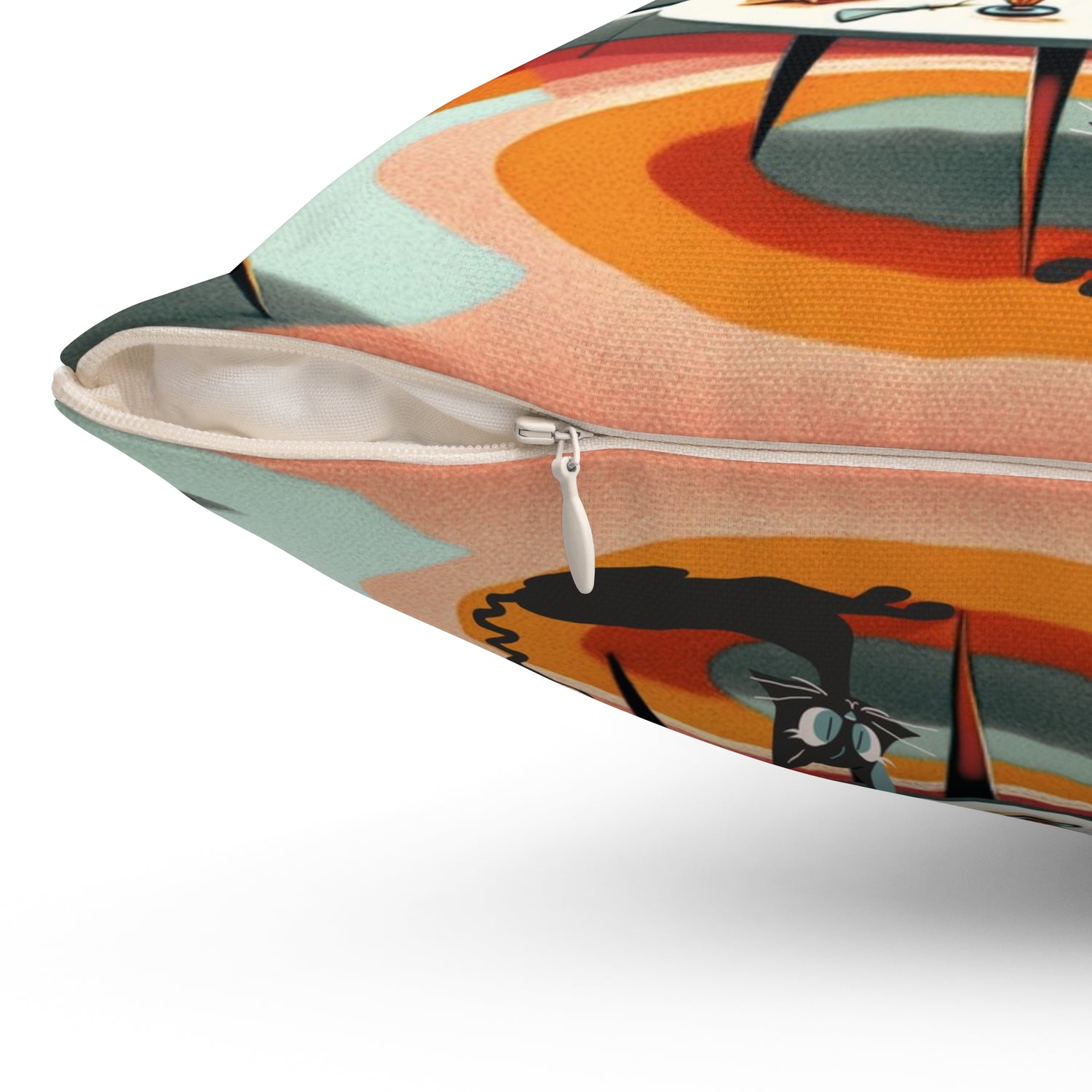 Mid Century Modern Coctail Kitschy 50d Pillow And Insert, With MCM Couple, Atomic Cat Pillow - Mid Century Modern Gal