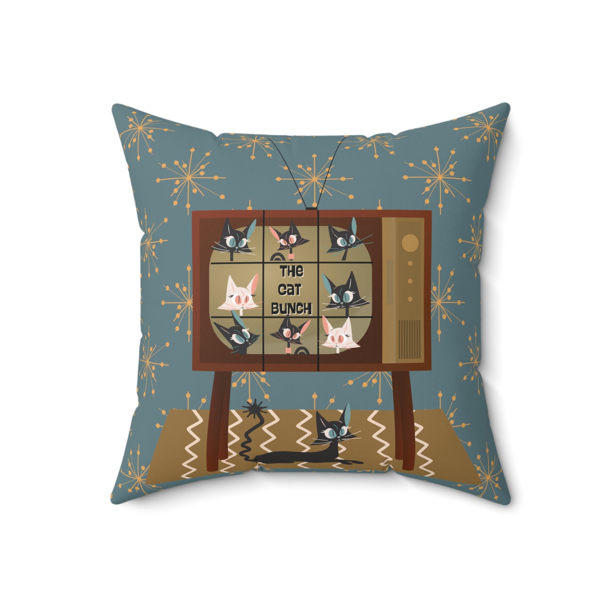Atomic Cat, Mid Century Modern Pillow, TV Show, Kitschy Cute, Black Cat Lover Pillow - Mid Century Modern Gal