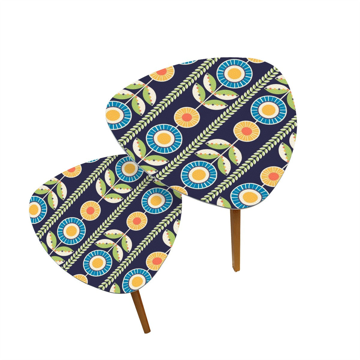 Modern Scandinavian Flower Blue, Orange Yellow Green Mid Century Modern Nesting Tables - Mid Century Modern Gal