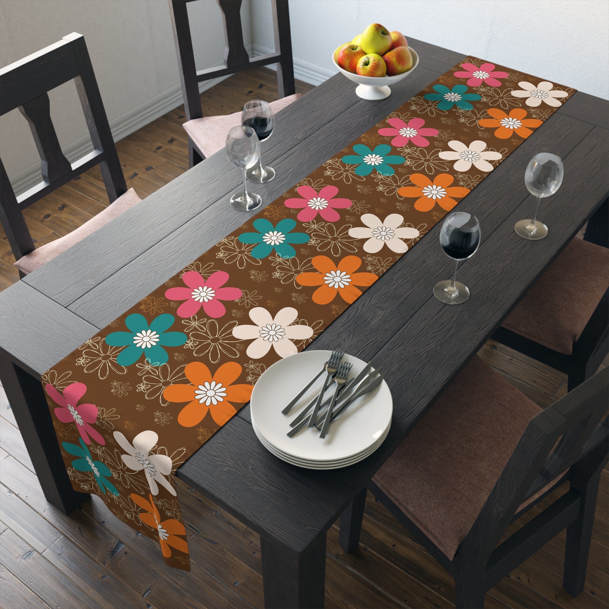 Retro Groovy Flower Power Mid Mod Brown Orange Teal Floral - Mid Century Modern Gal