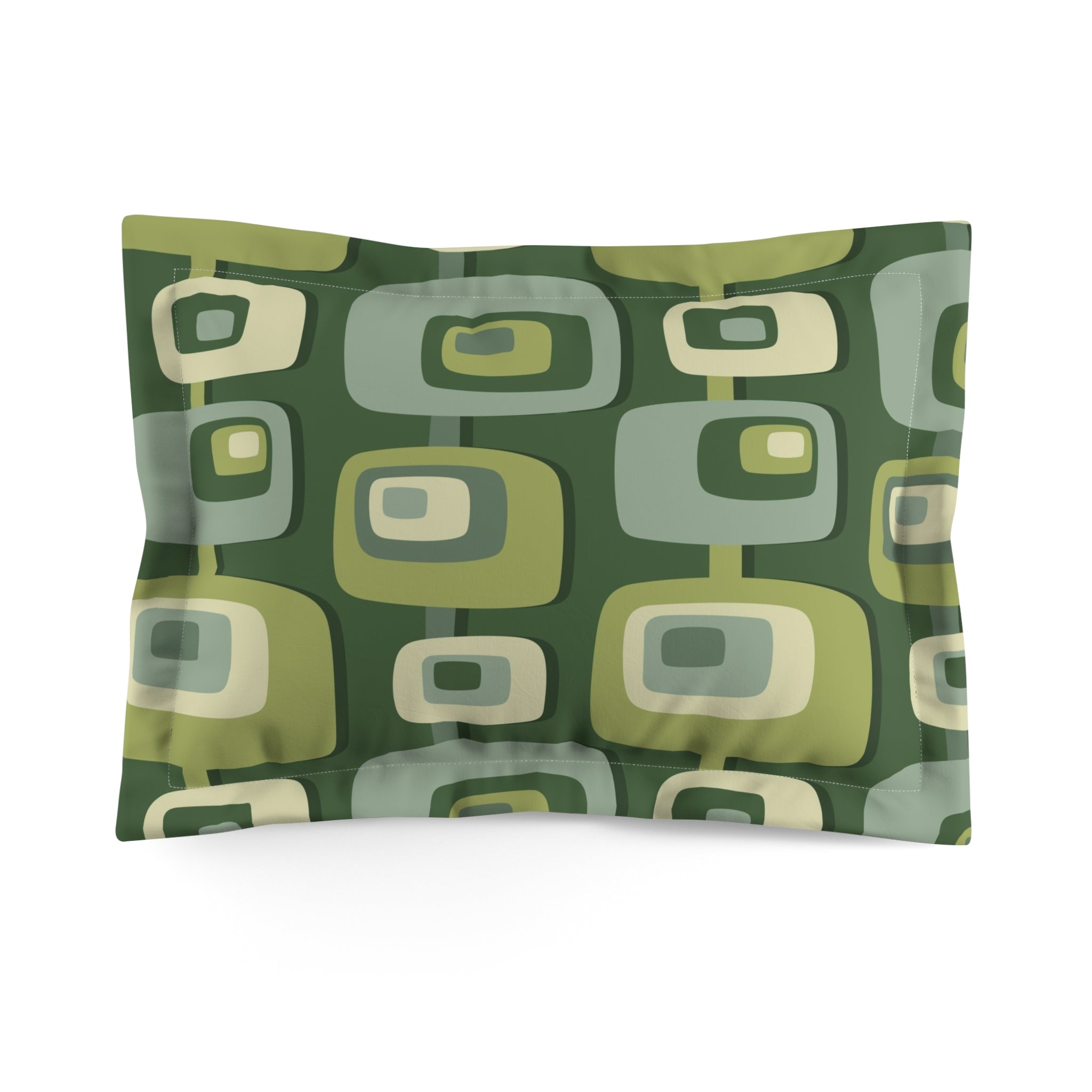 Mid Century Modern, Geometric, Groovy Green, Beige, Abstract, 60s 70s Retro Pillow Sham - Mid Century Modern Gal
