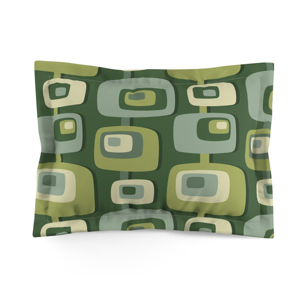 Mid Century Modern, Geometric, Groovy Green, Beige, Abstract, 60s 70s Retro Pillow Sham