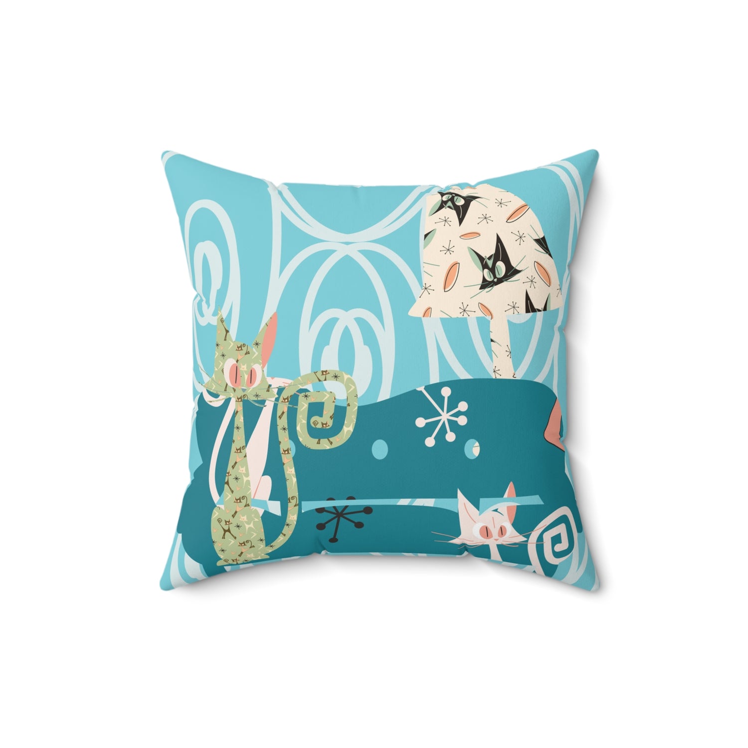Atomic Cat Pillow, Mid Century Modern Quirky Fun Whimsical MCM Pillow And Insert - Mid Century Modern Gal