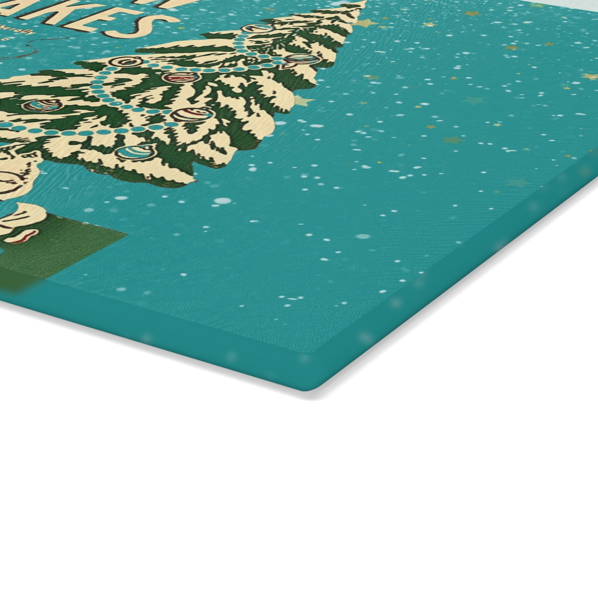 Mid Century Modern Christmas Kitsch, 50s Inspired Mica Snow Cheesboard Glass Cutting Board - Mid Century Modern Gal