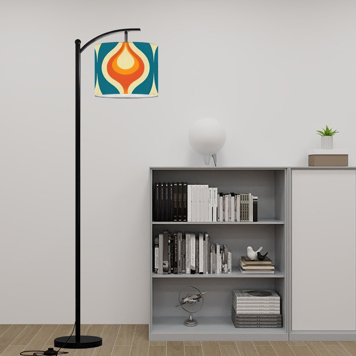 Mid Century Modern Orange Teal Mustard Yellow Retro Mod Arc Floor Lamp - Mid Century Modern Gal