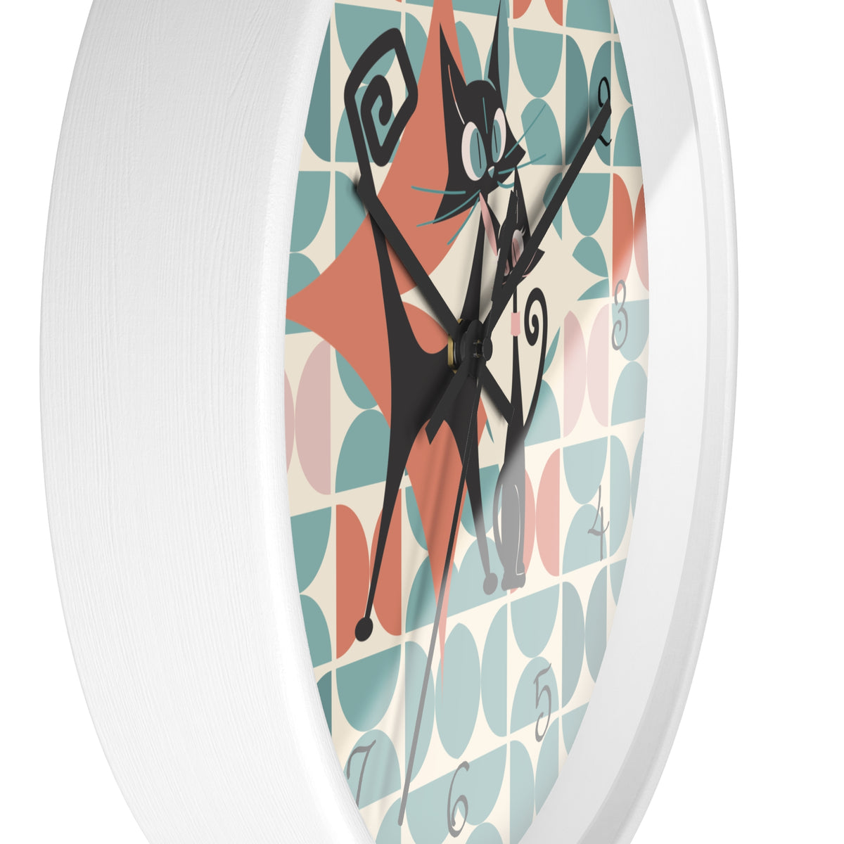 Kitchen Clock, Atomic Cat Retro Mid Century Modern Style With Scandinavian Designed Geometric Shapes, 50s Wall Clock For Cat Lovers - Mid Century Modern Gal