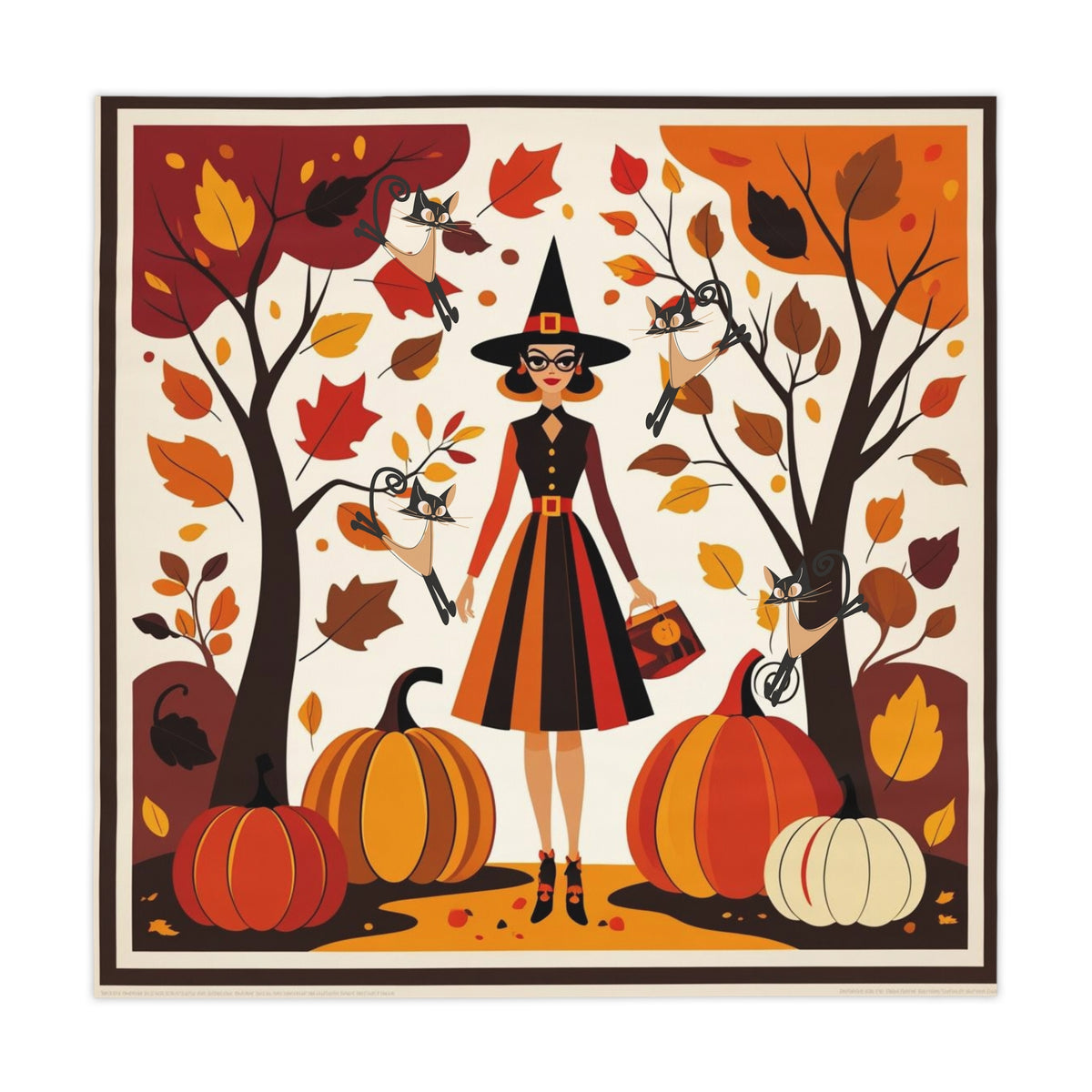 Mid Mod Gal Kitschy Quirky Flying Atomic Cats, Fall Halloween Seasonal Tablecloth - Mid Century Modern Gal