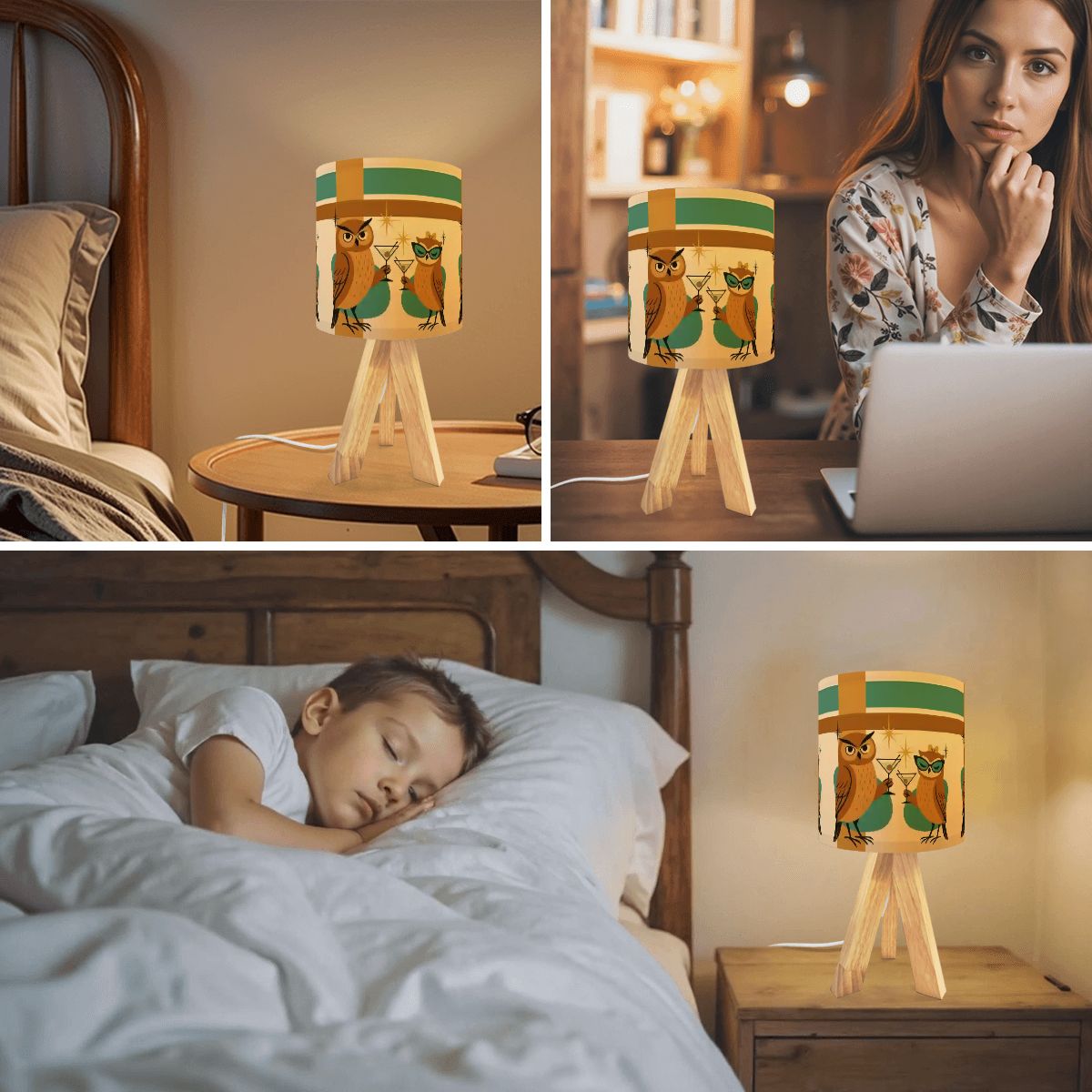 Retro Owl 70s Mod Kitsch Martini Owls Mid Century Modern Bar Tripod Table Lamp - Mid Century Modern Gal