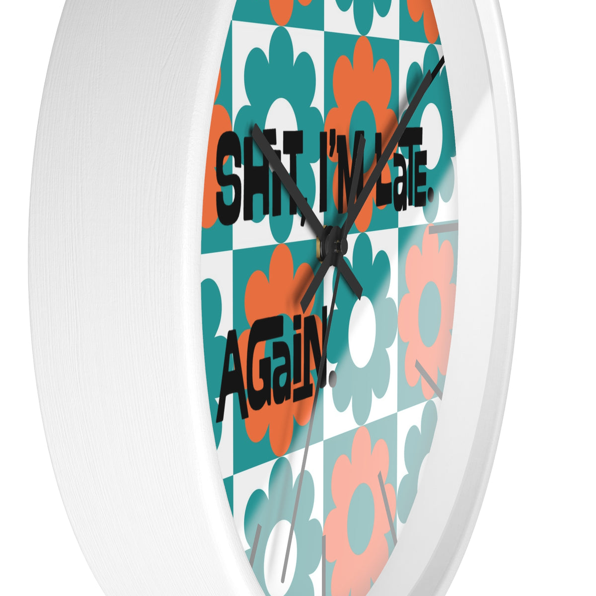 Retro Flower Clock, Funny I'm Late, Flower Power 70s Style Round Wall Clock - Mid Century Modern Gal