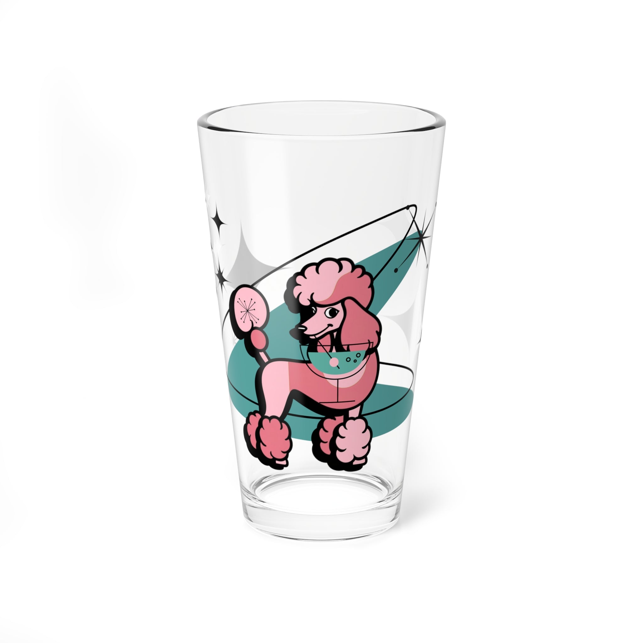 Mid Century Modern Barware Retro Poodle Mixing Glass - 16oz Cocktail Drinkware - Mid Century Modern Gal