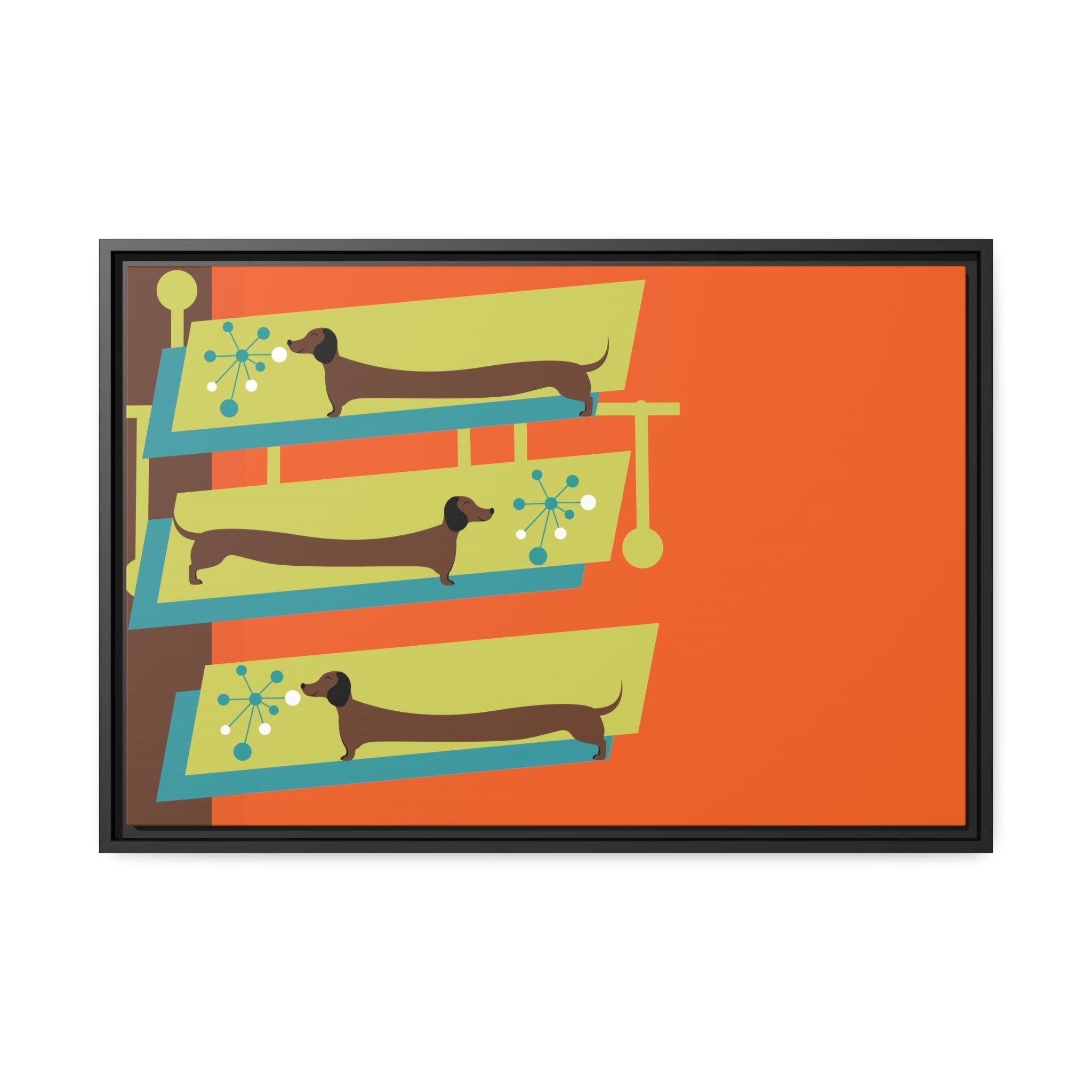 Mid Mod Doxie Dog MCM Wall Art, Orange, Green Teal, Mid Century Modern Wall Art - Mid Century Modern Gal