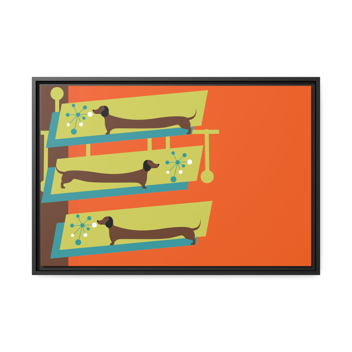 Mid Mod Doxie Dog MCM Wall Art, Orange, Green Teal, Mid Century Modern Wall Art - Mid Century Modern Gal
