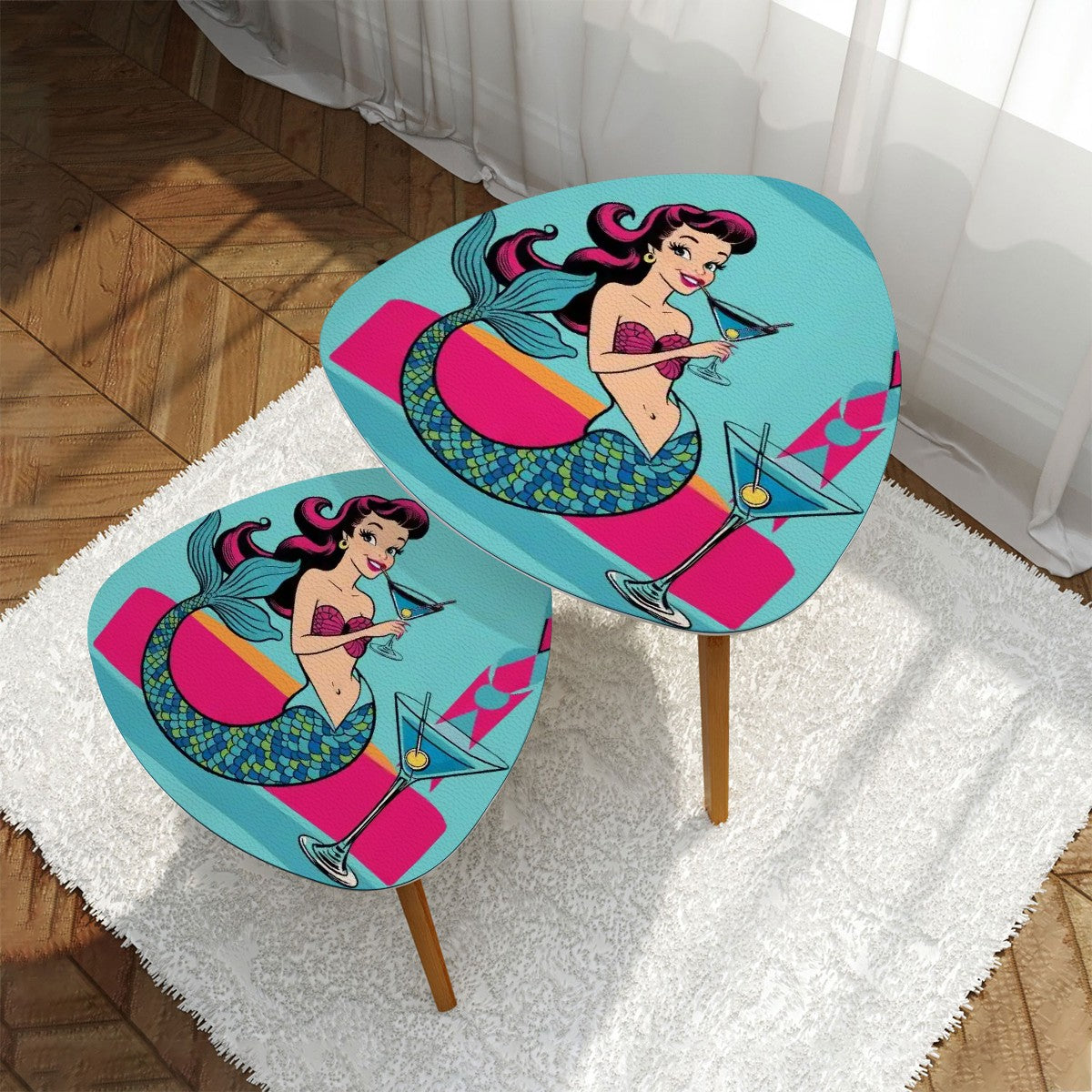 Kitschy Mermaid Tables, Mid Century Modern Cocktail Tables, Retro Nesting Tables - Mid Century Modern Gal