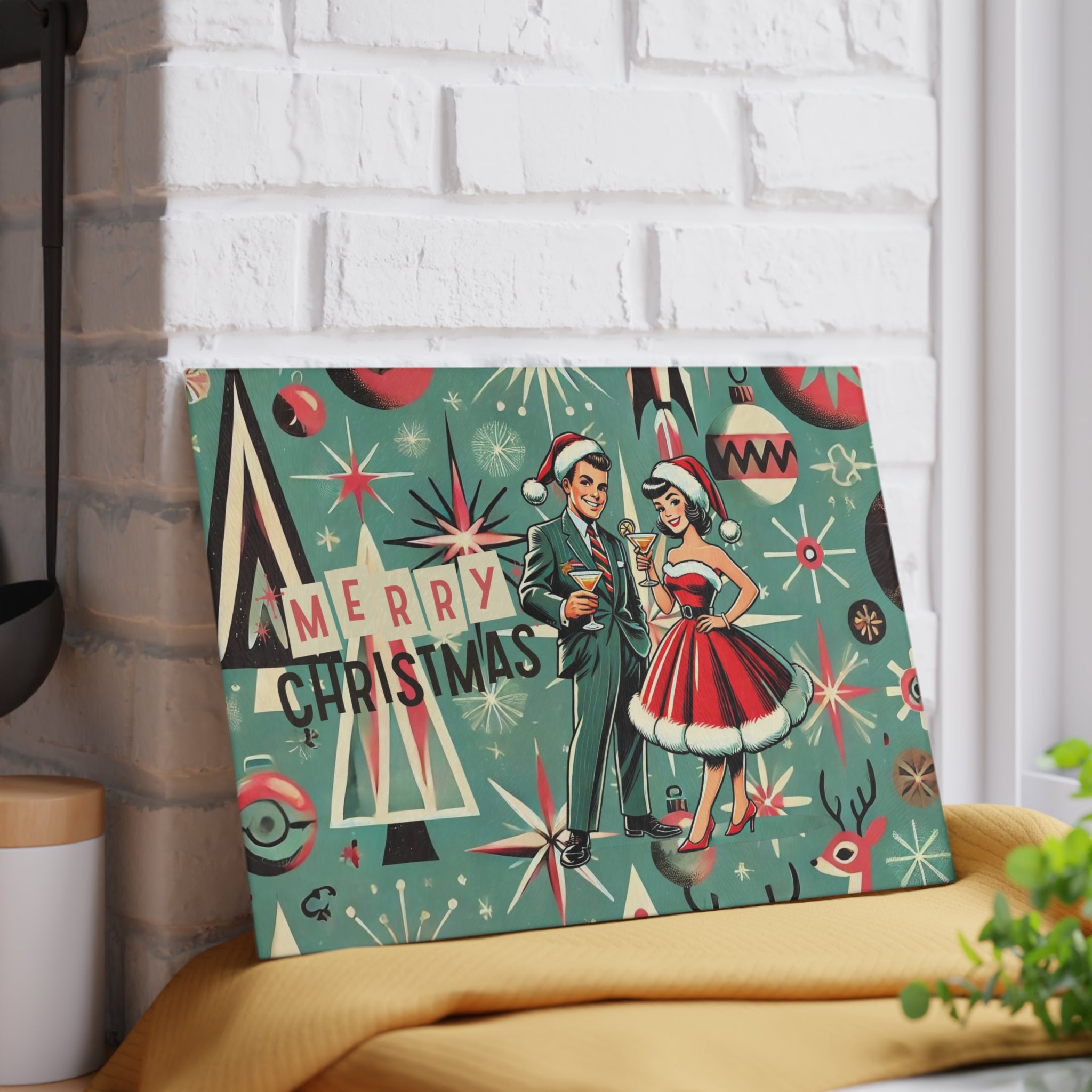 Mid Century Modern Kitschy 50s Holiday Cheese Board, Glass Cutting Board - Mid Century Modern Gal