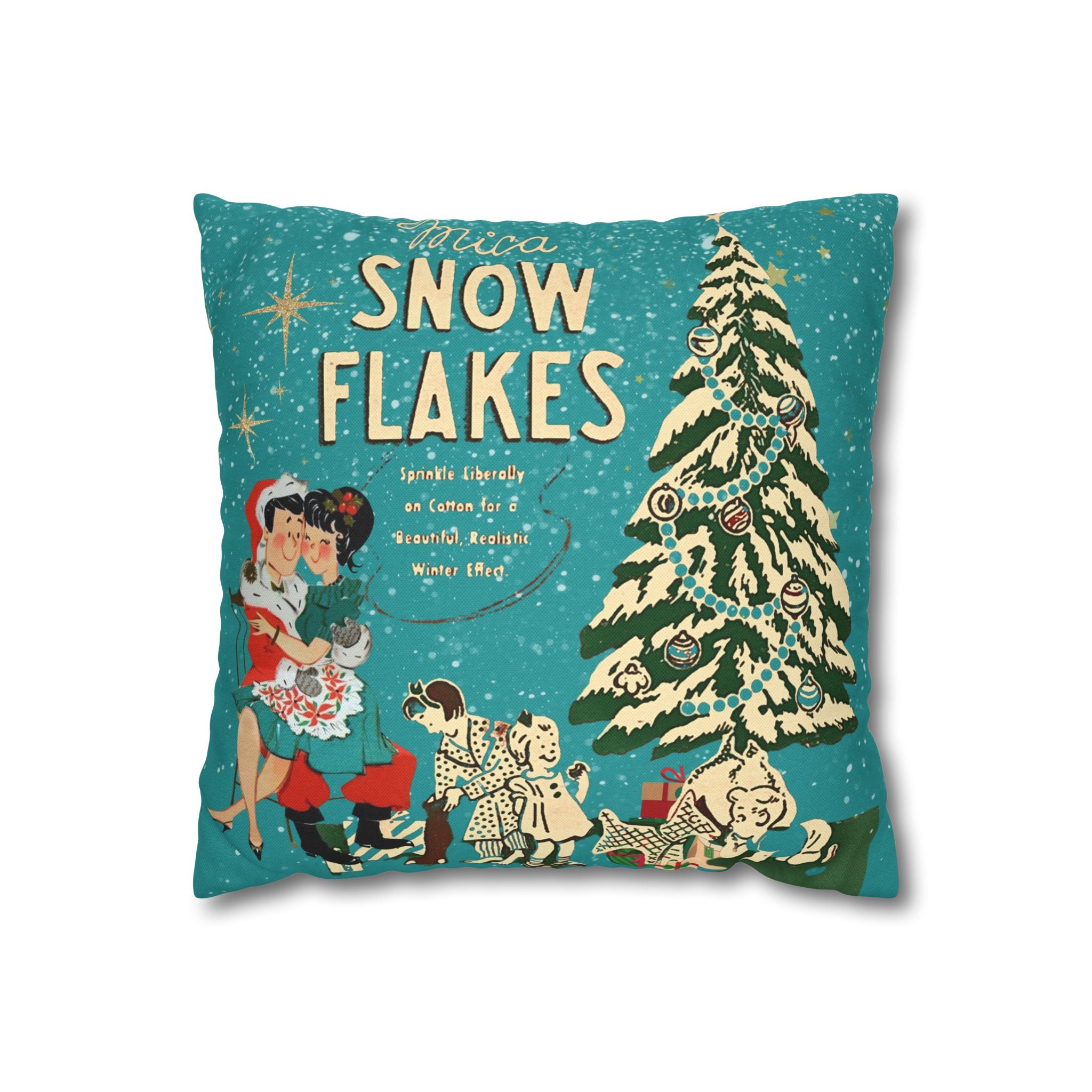 50s Mica Snow Christmas Pillow, Kitschy Mod Couple, Festive Fun Pillow Cover - Mid Century Modern Gal