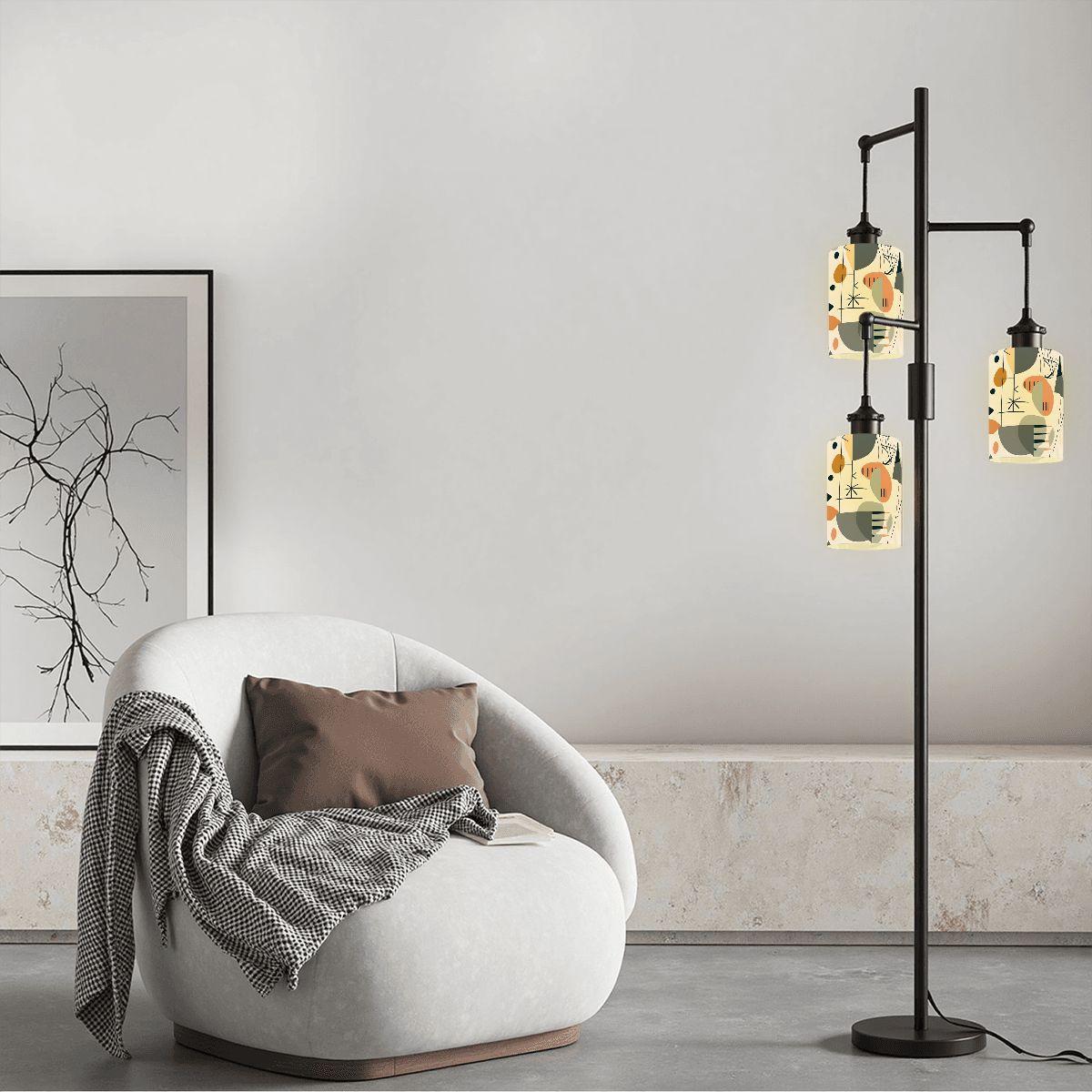 Mid Century Modern Abstract Geometric Scandi Designed Cylindrical Glass Lampshades - Mid Century Modern Gal