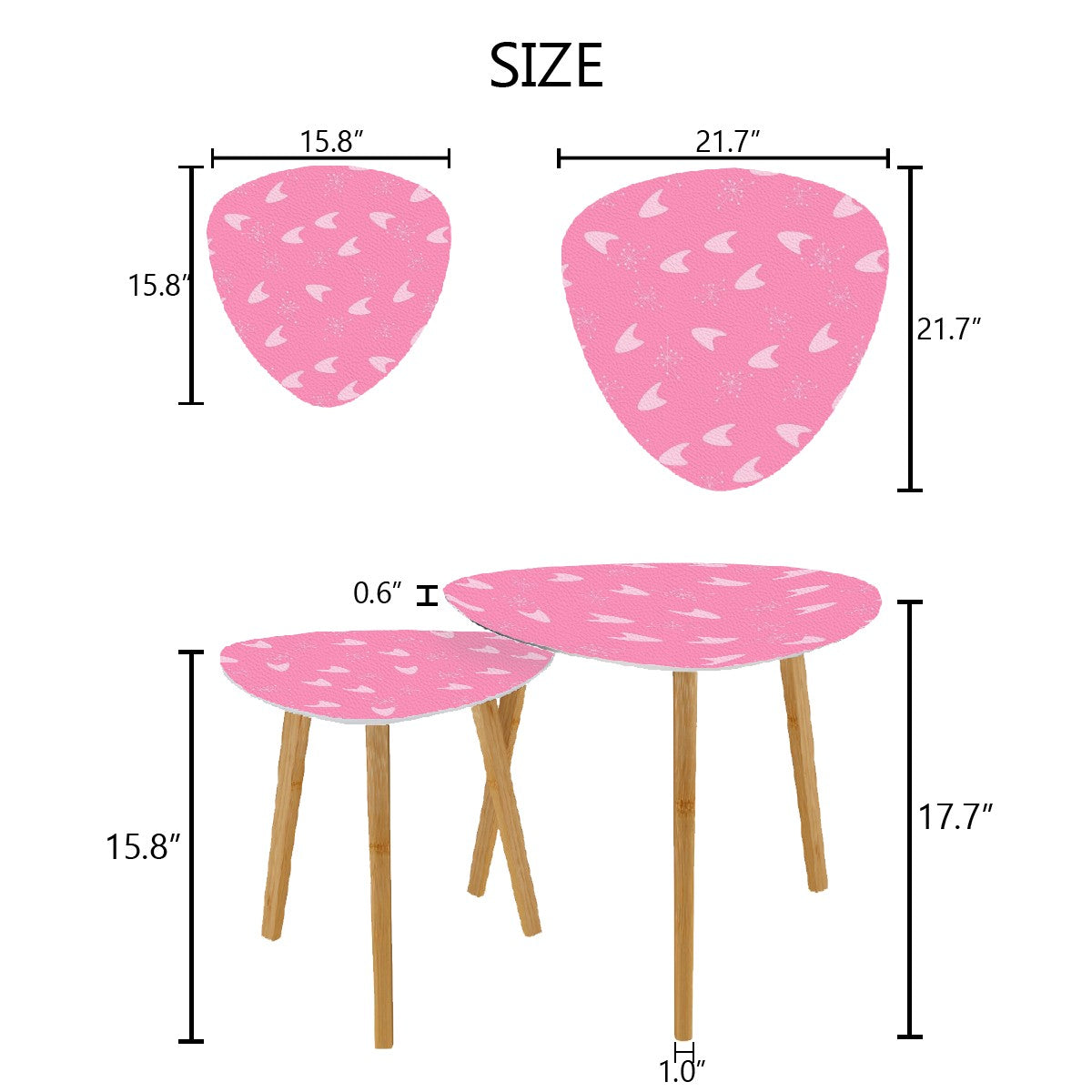 Atomic Starburst 50s Pink Boomerang Mid Mod Nesting Tables - Mid Century Modern Gal