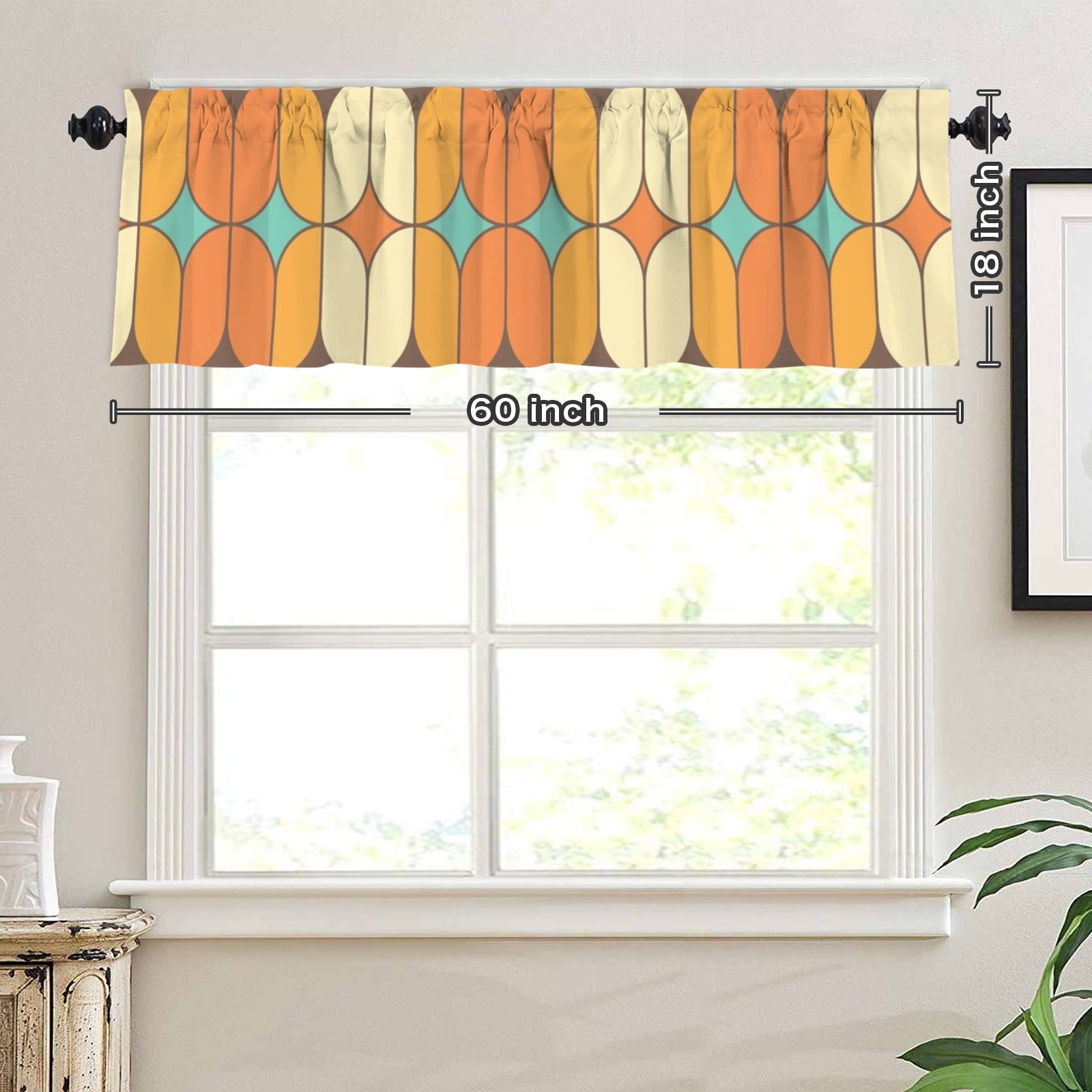 Mid Century Modern Orange Teal Geometric Retro Window Valance Curtain - Mid Century Modern Gal