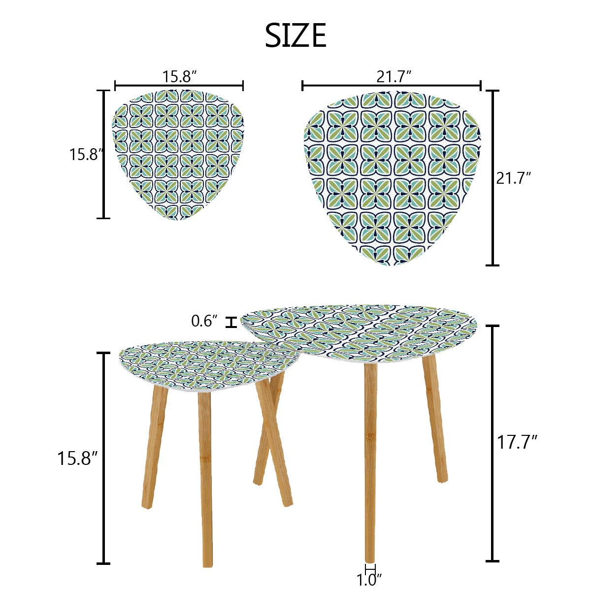 Modern Danish Scandinavian Blue, Green White MCM Nesting Tables - Mid Century Modern Gal