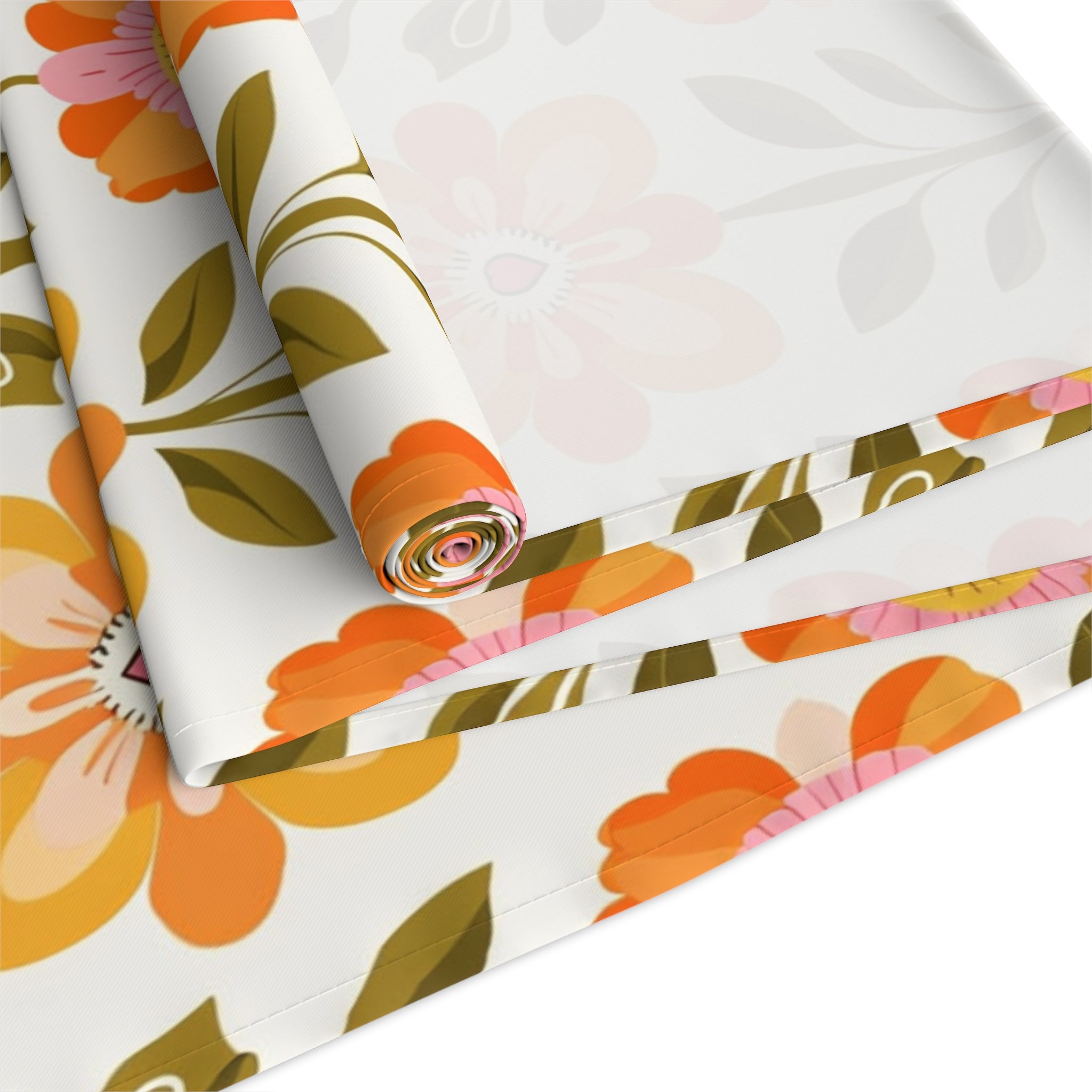 Mid Century Modern Scandinavian Floral Orange Yellow Green Boho Floral Table Runner - Mid Century Modern Gal
