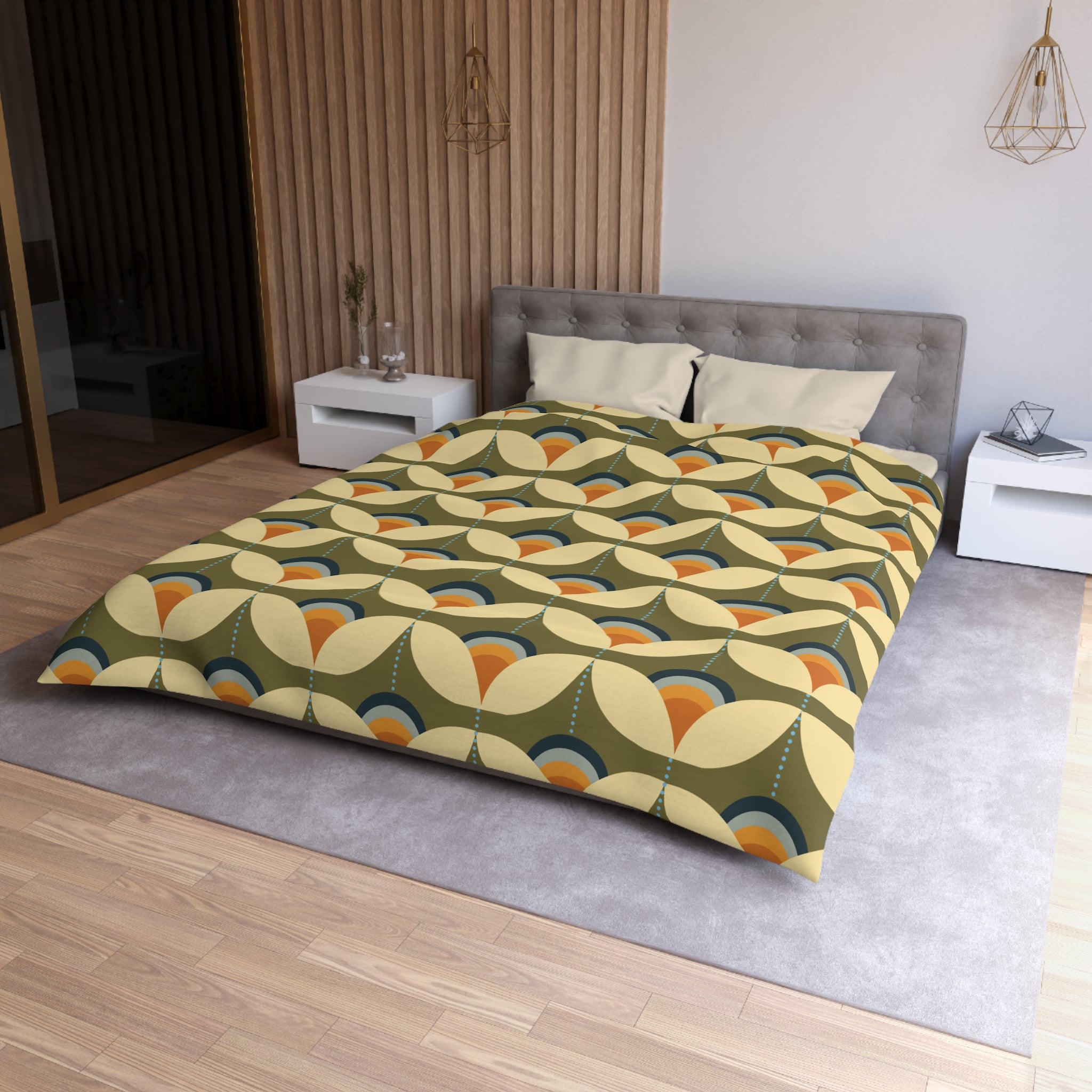 Scandinavian Modern Danish, Green, Beige Orange, Blue, Mid Century Modern Designed Duvet Cover - Mid Century Modern Gal