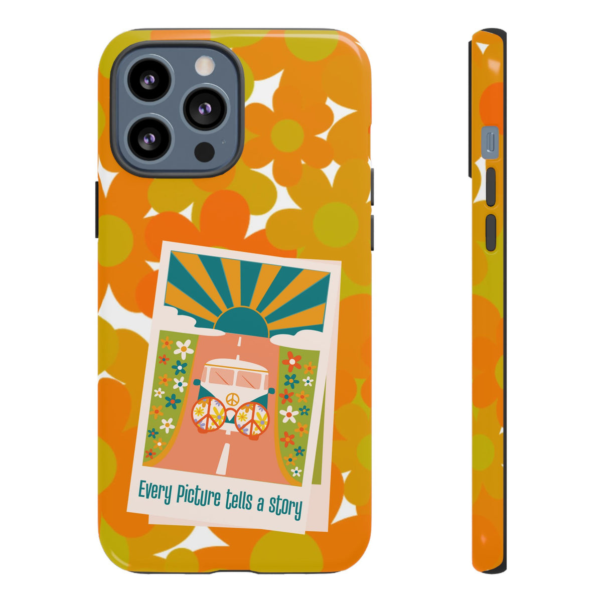 Retro Phone Case, Orange Flower Power, Polaroid Picture, Mod Smart Phone Tough Phone Cases