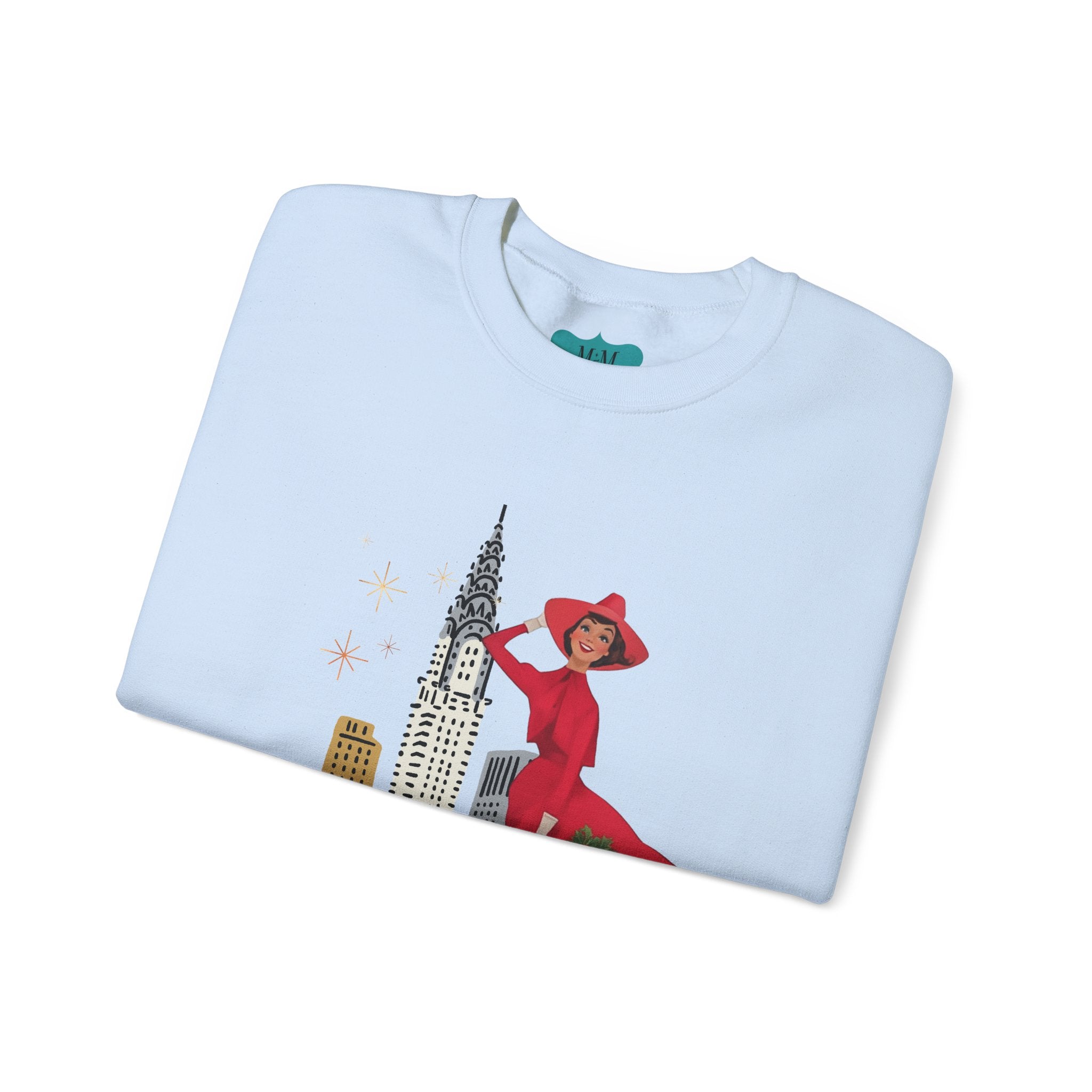 Mid Century Modern Christmas Kitsch Vintage New York City Graphic Crewneck Sweatshirt - Mid Century Modern Gal