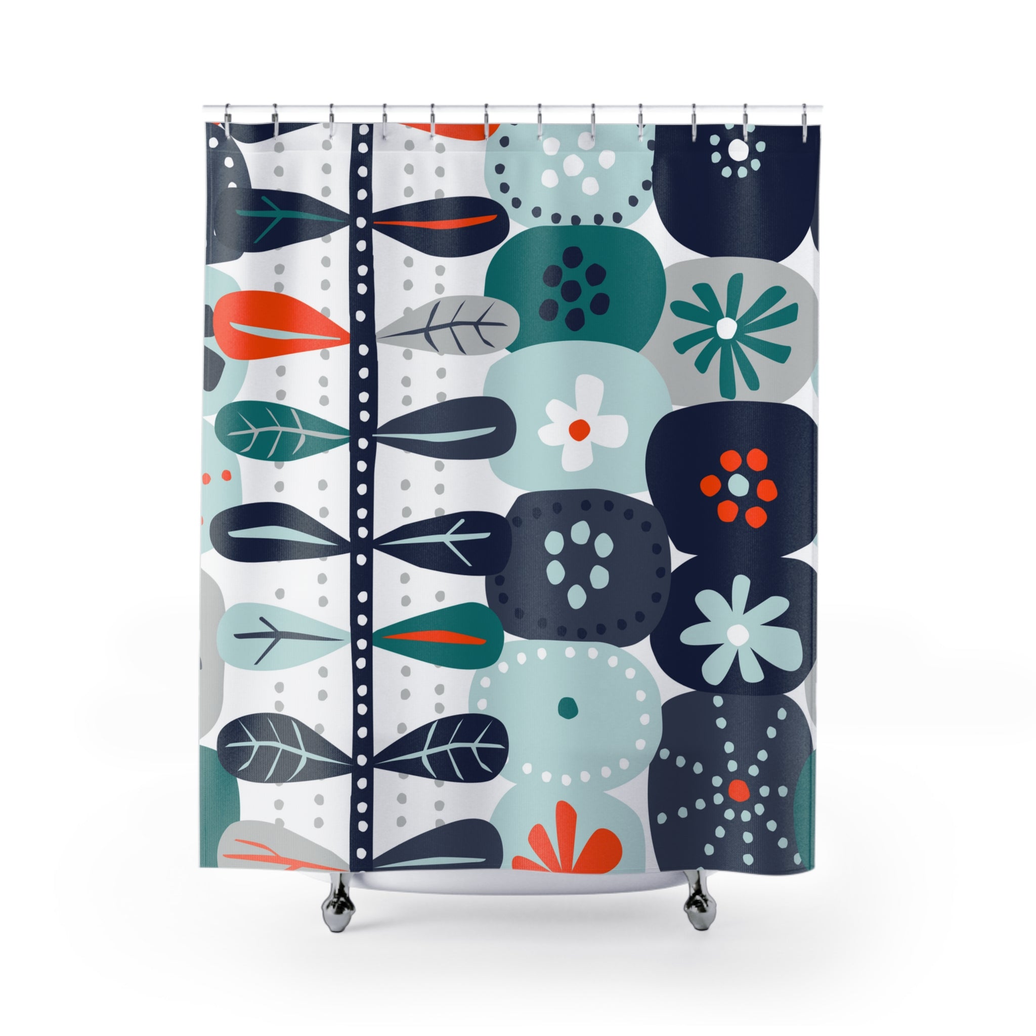 Scandinavian Modern Floral Nordic Hygge Shower Curtain - Colorful Botanical Design for Stylish Bathrooms - Mid Century Modern Gal