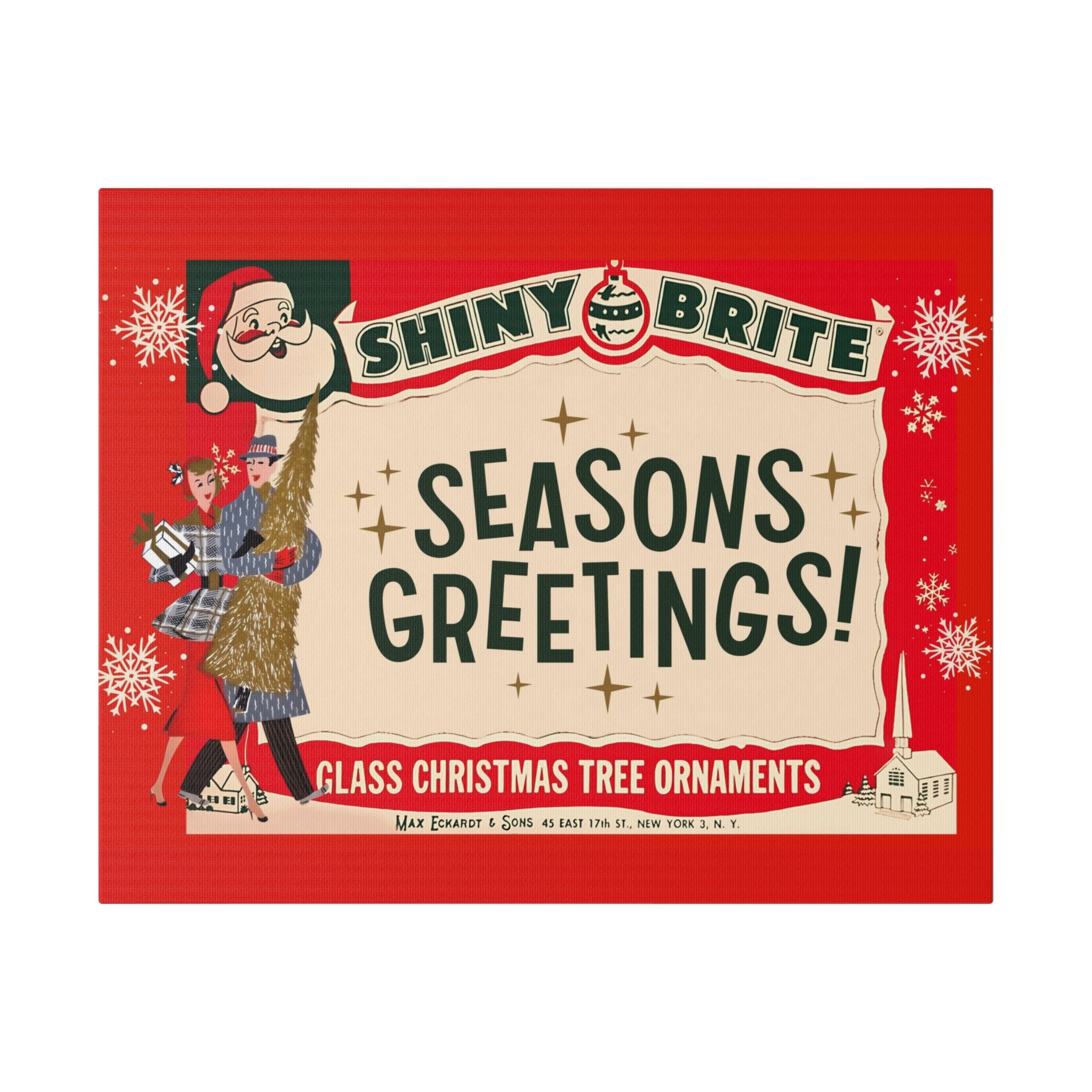 Shiny Brite Vintage Ad, Mid Century Modern Kitschy Christmas Deocr Matte Canvas - Mid Century Modern Gal