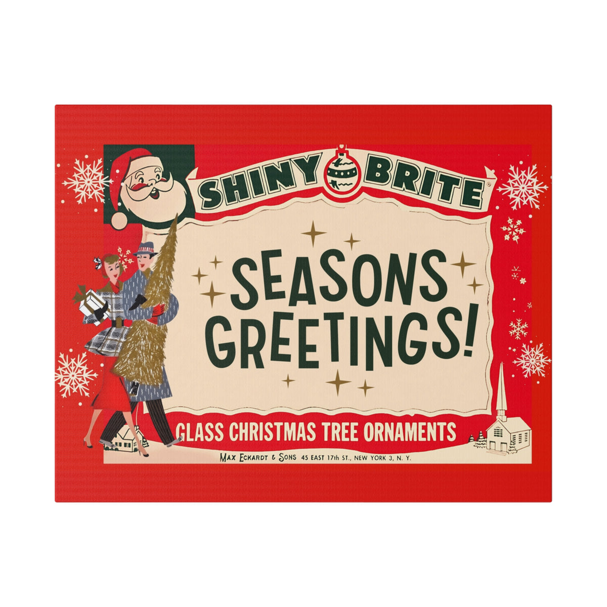 Shiny Brite Vintage Ad, Mid Century Modern Kitschy Christmas Deocr Matte Canvas - Mid Century Modern Gal