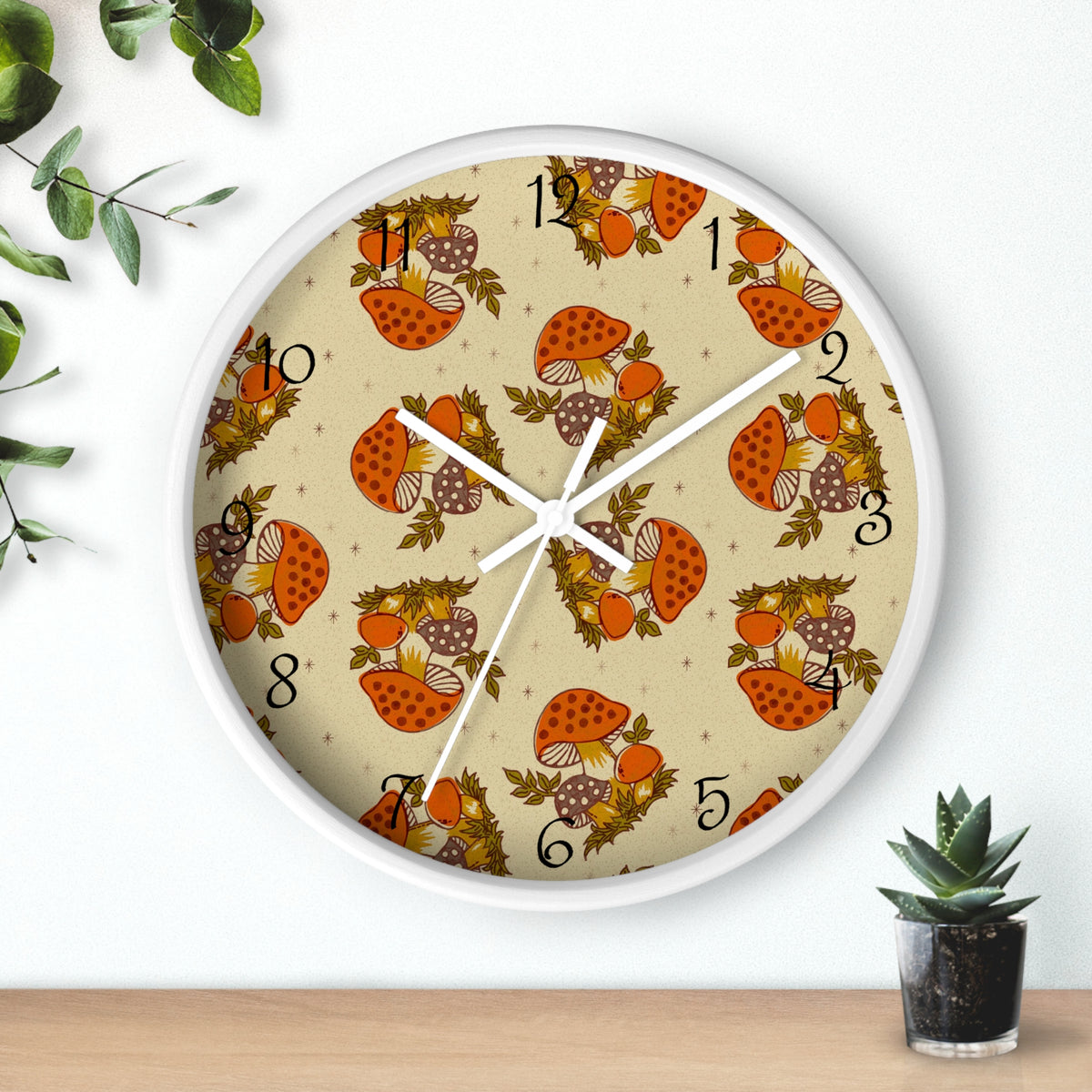 Merry Mushroom 70's Vintage Inspired Retro Orange, Brown, Groovy Mod Wall Clock - Mid Century Modern Gal