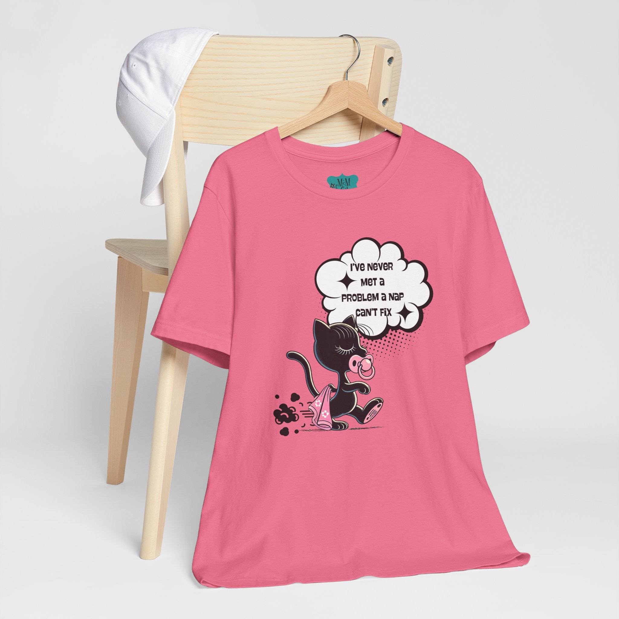Quirky Retro Cat, Funny Mod Cat Dragging Blankie, Nap Quote Shirt Unisex Jersey Short Sleeve Tee - Mid Century Modern Gal