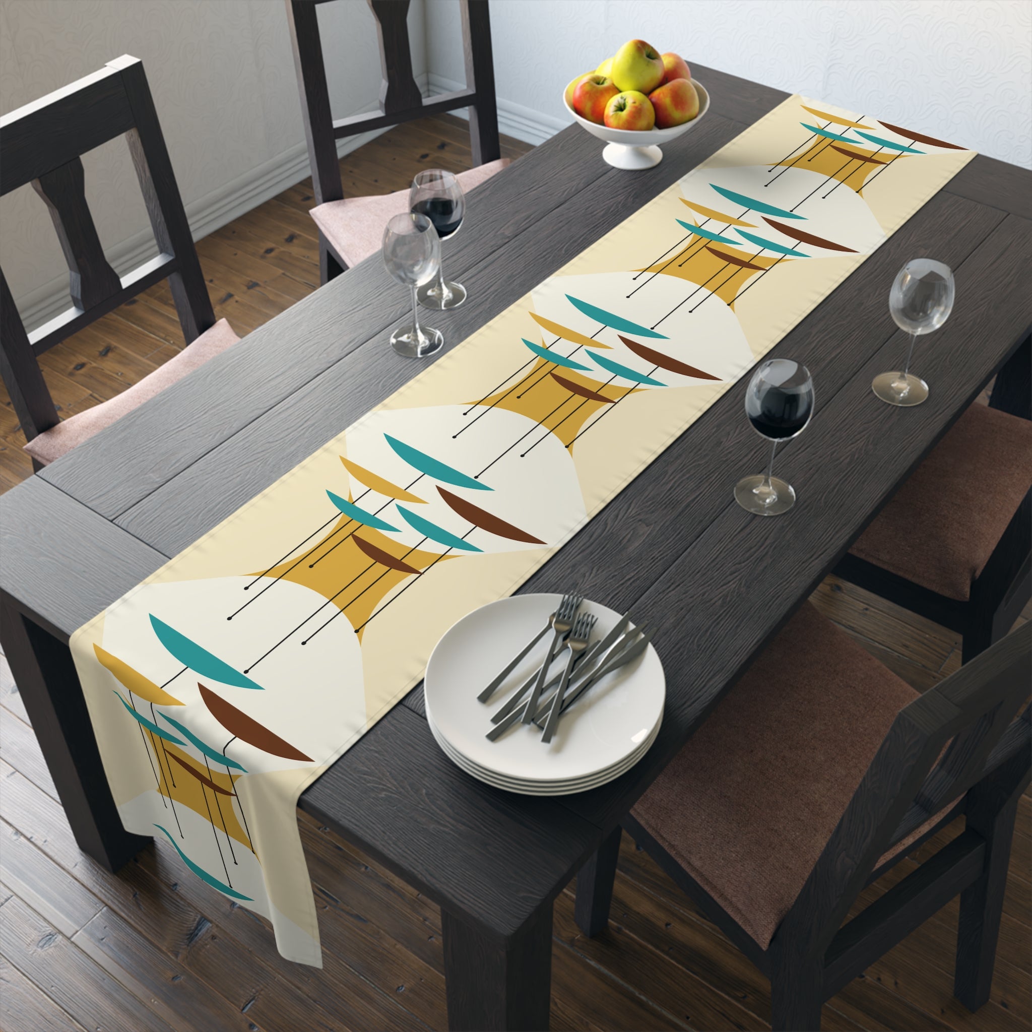 Mid Century Modern Geometric Moderninst, Minimal Beige MCM Table Runner - Mid Century Modern Gal