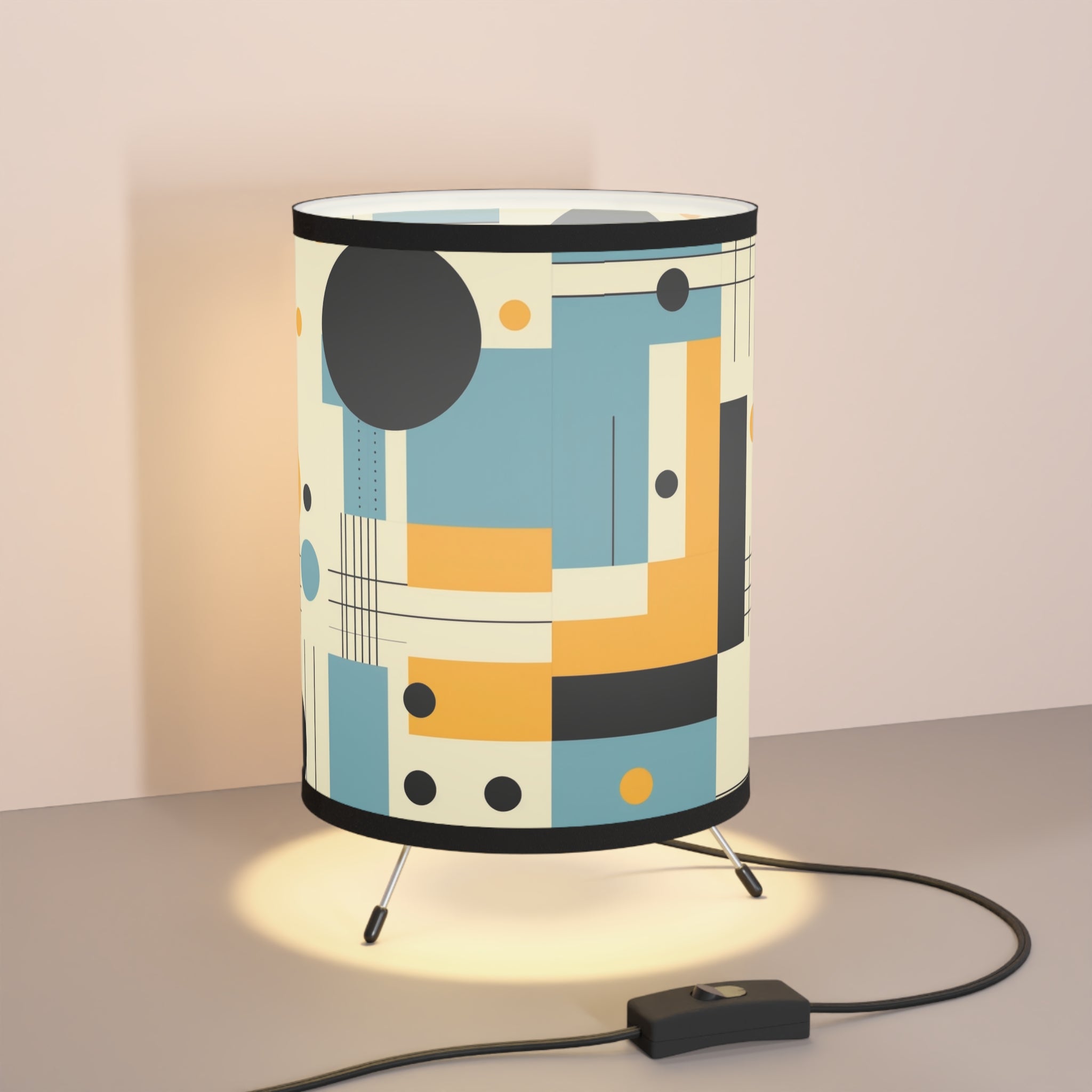 Bauhaus Designed Tripod Lamp, Blue, Mustard Yellow Geometric Designed - Mid Century Modern Gal