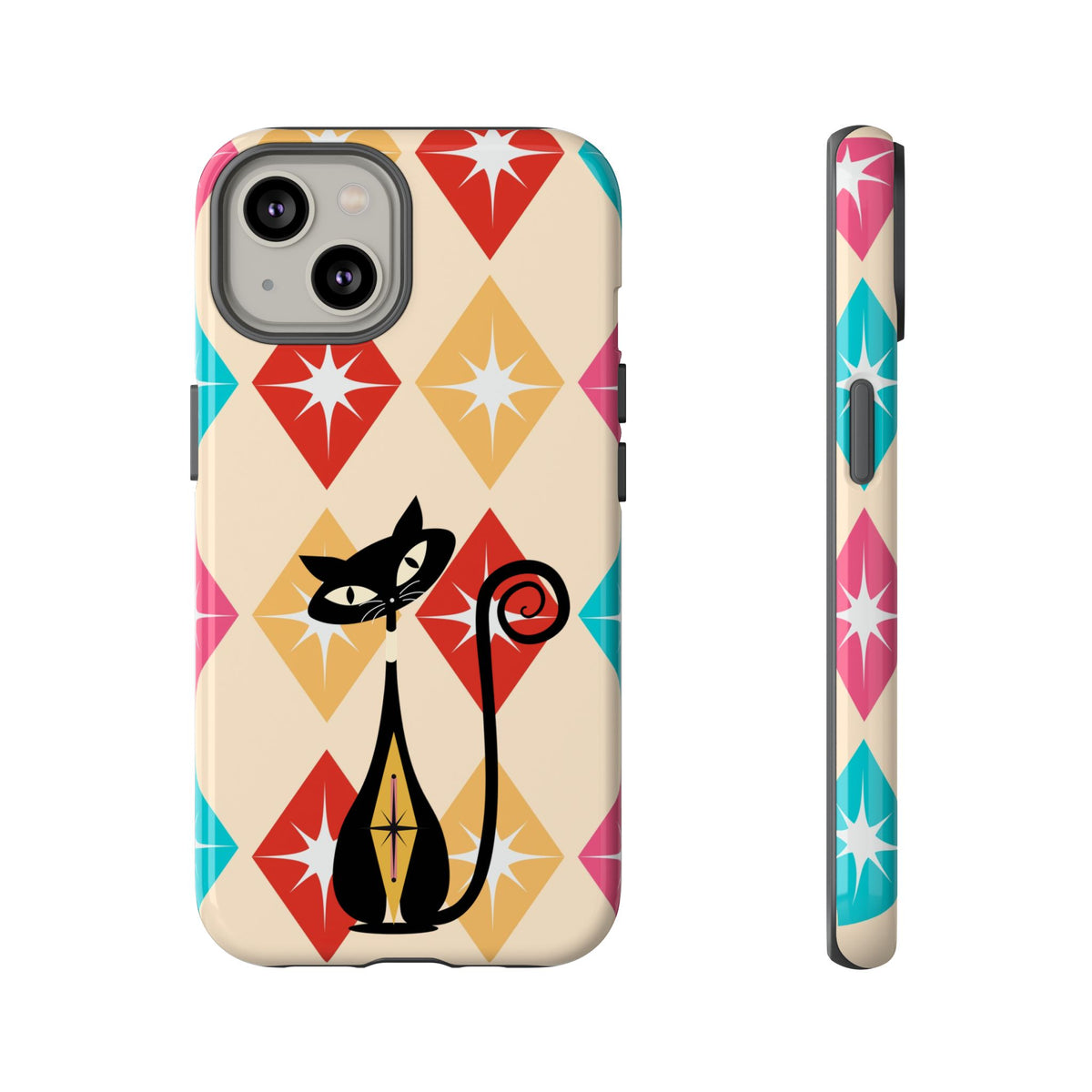 Mid Century Modern Atomic Cat, Atomic 50s Diamonds Retro Phone Tough Cases - Mid Century Modern Gal