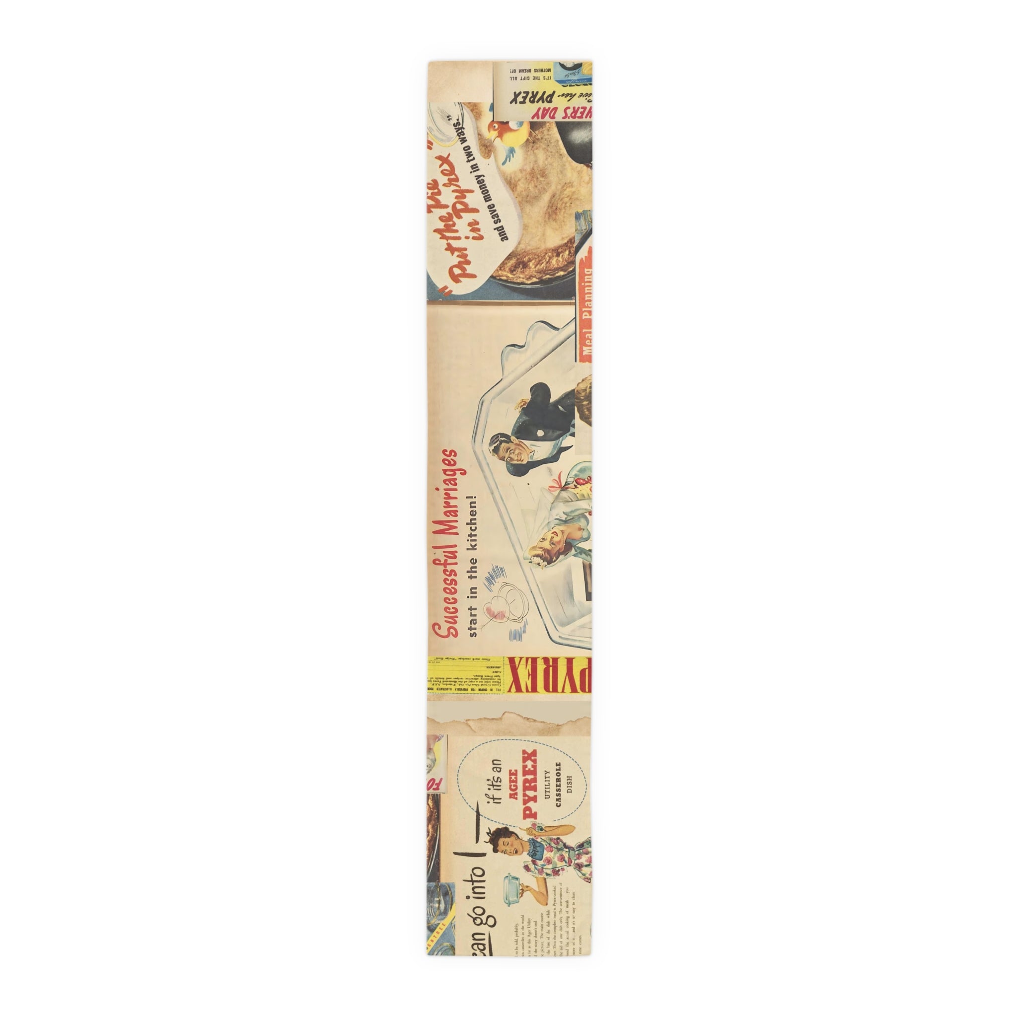 Vintage Pyrex Kitchen Ads, Mod Kitschy 50s Table Runner - Mid Century Modern Gal
